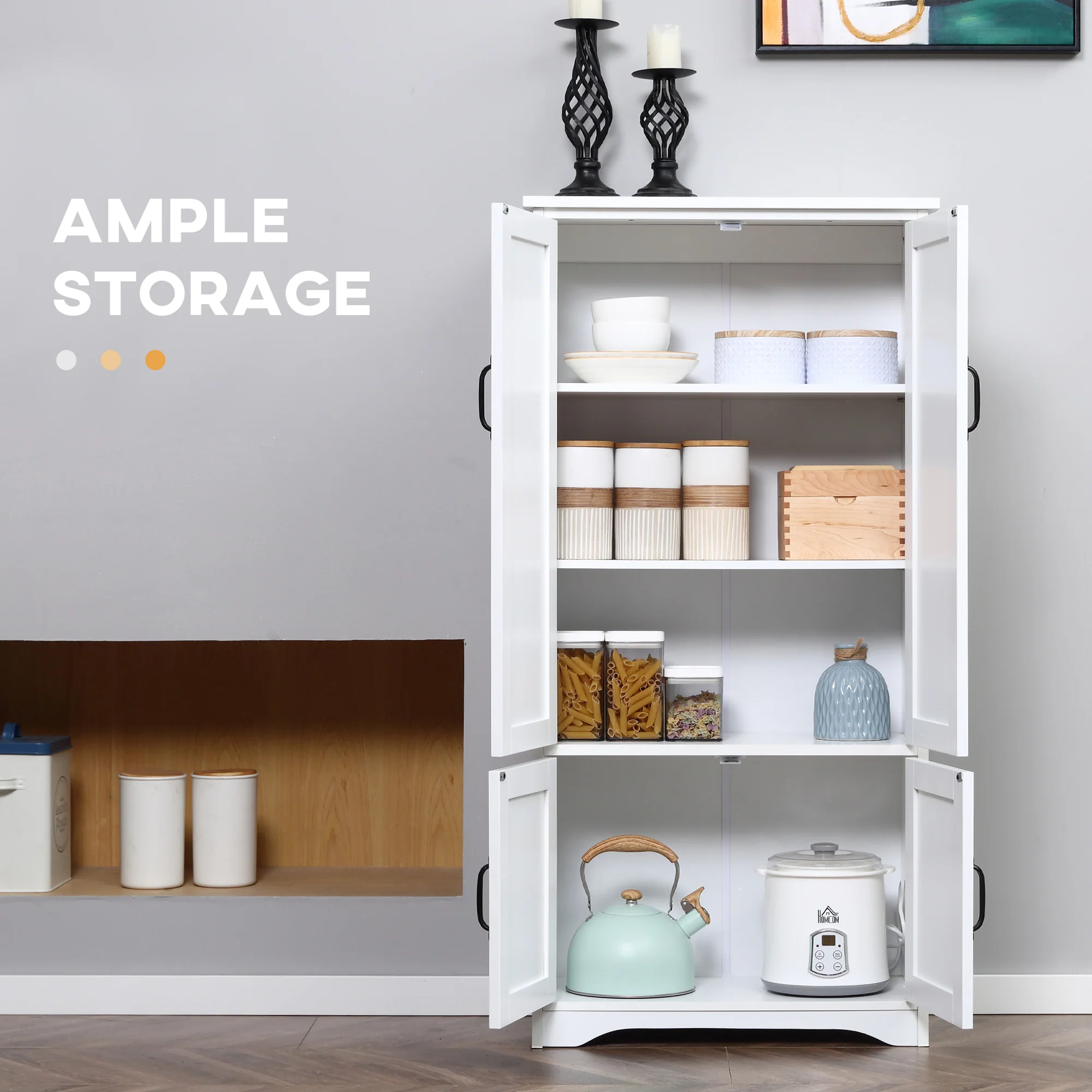 48.5" Floor Storage Cabinet, Kitchen Pantry w/ Adjustable Shelves & 2 Lower Doors, White - Image 7