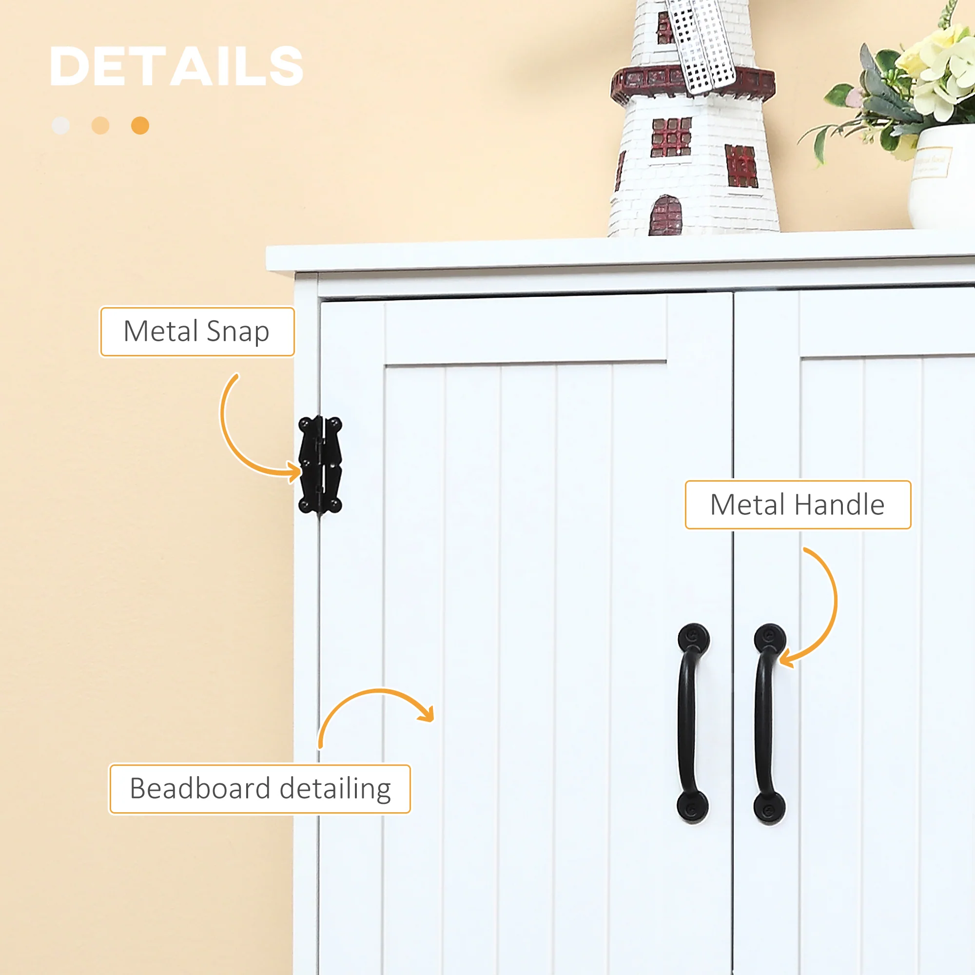 48.5" Floor Storage Cabinet, Kitchen Pantry w/ Adjustable Shelves & 2 Lower Doors, White - Image 9