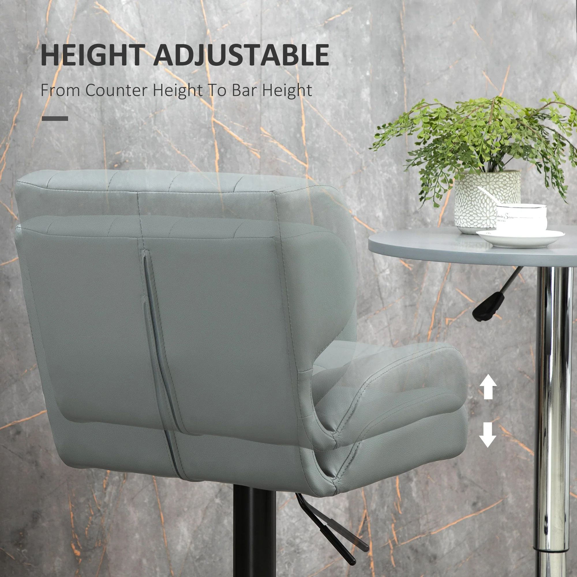 Set of 2 Adjustable PU Leather Bar Stools with Footrest & Back, Grey - Image 7