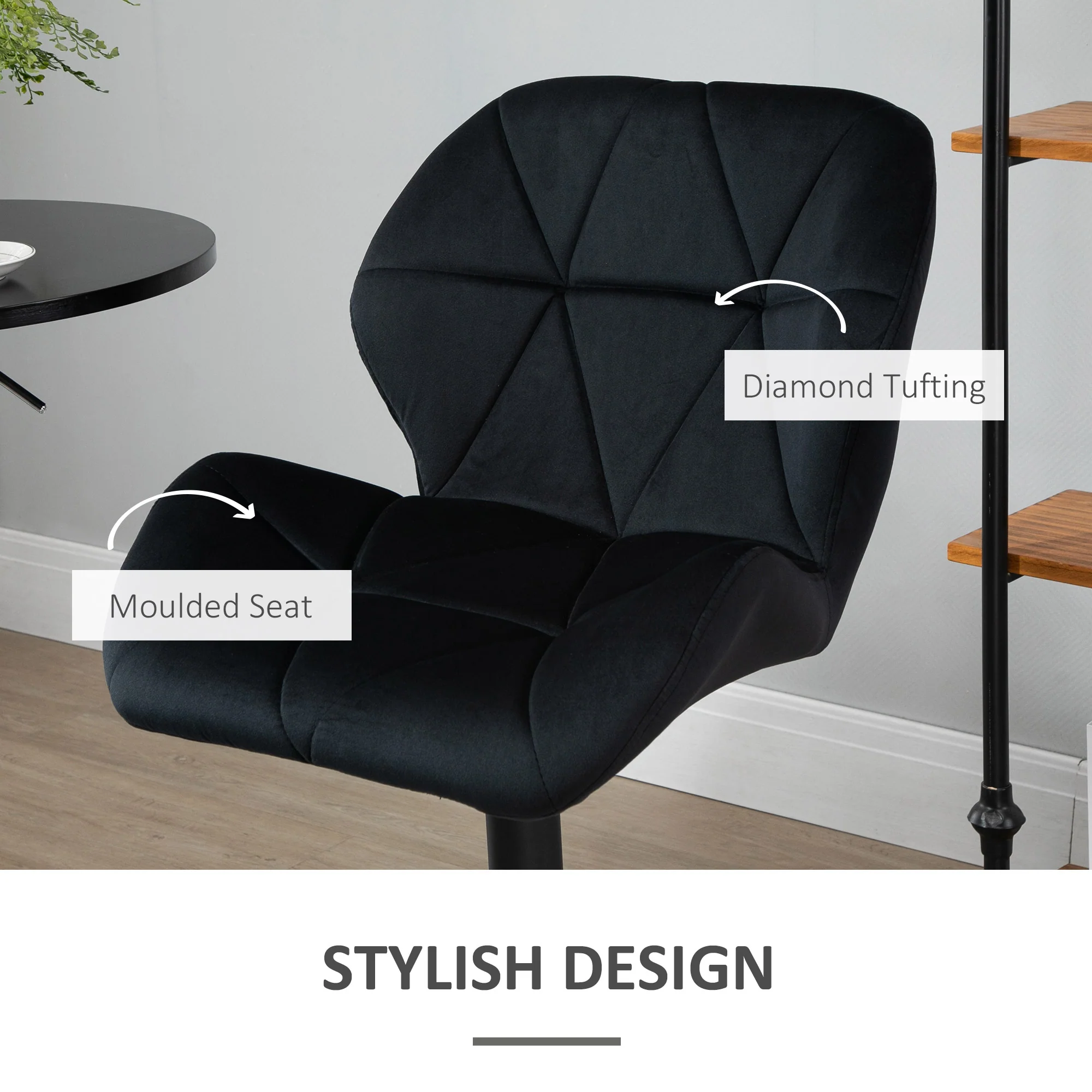 Set of 2 Adjustable Tufted Velvet Bar Stools with Wide Seat, Black - Image 9