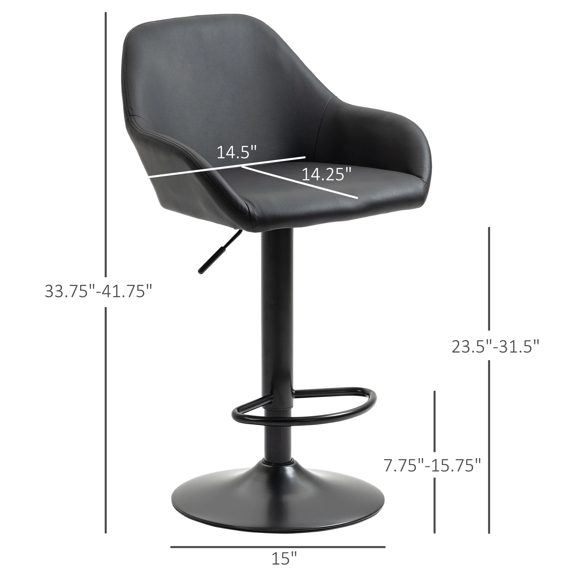 Adjustable Bar Stools Swivel Counter Height Barstools Set of 2 Black - Image 5