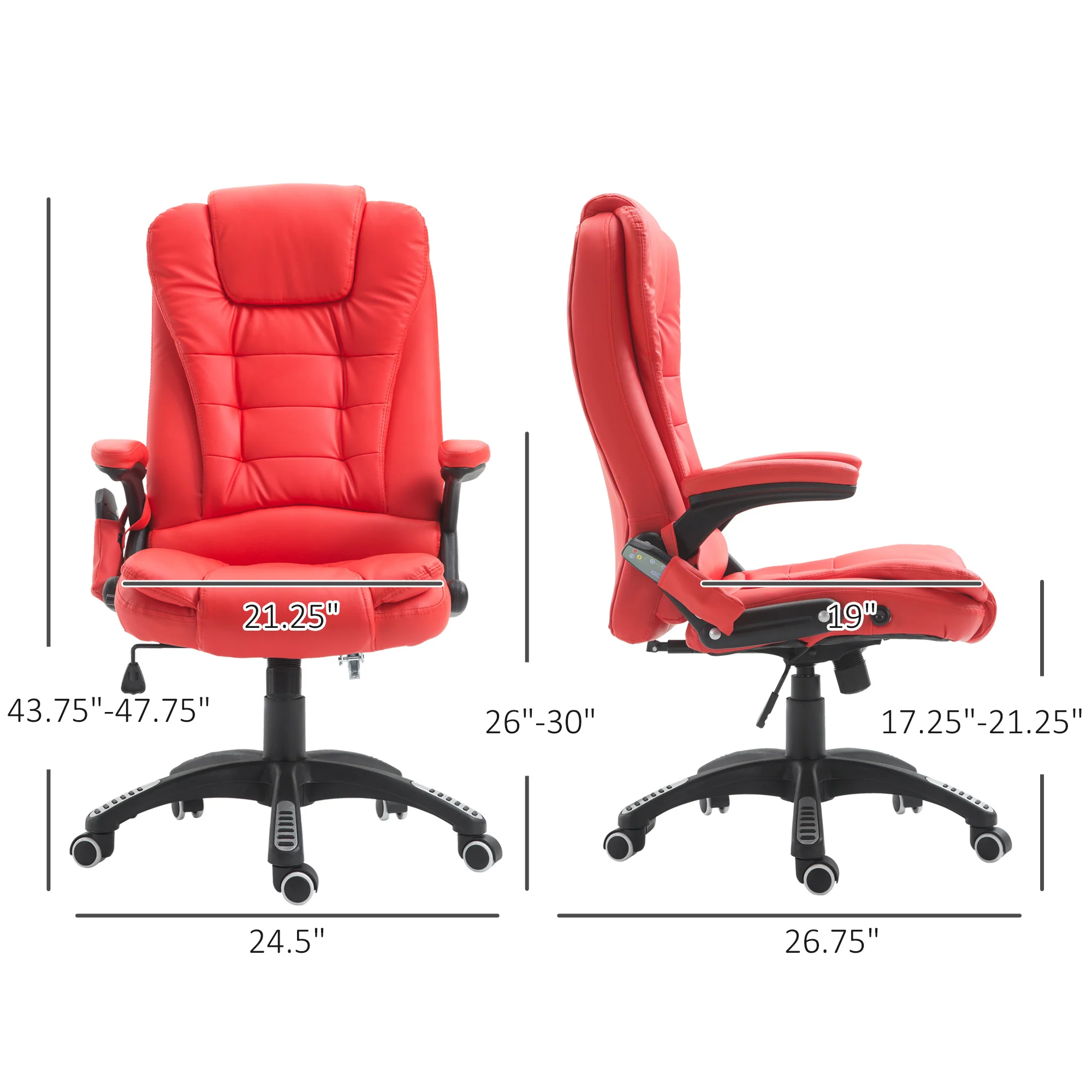 Adjustable Heated Ergonomic Massage Office Chair, Swivel Vibrating Executive Chair, Red - Image 5