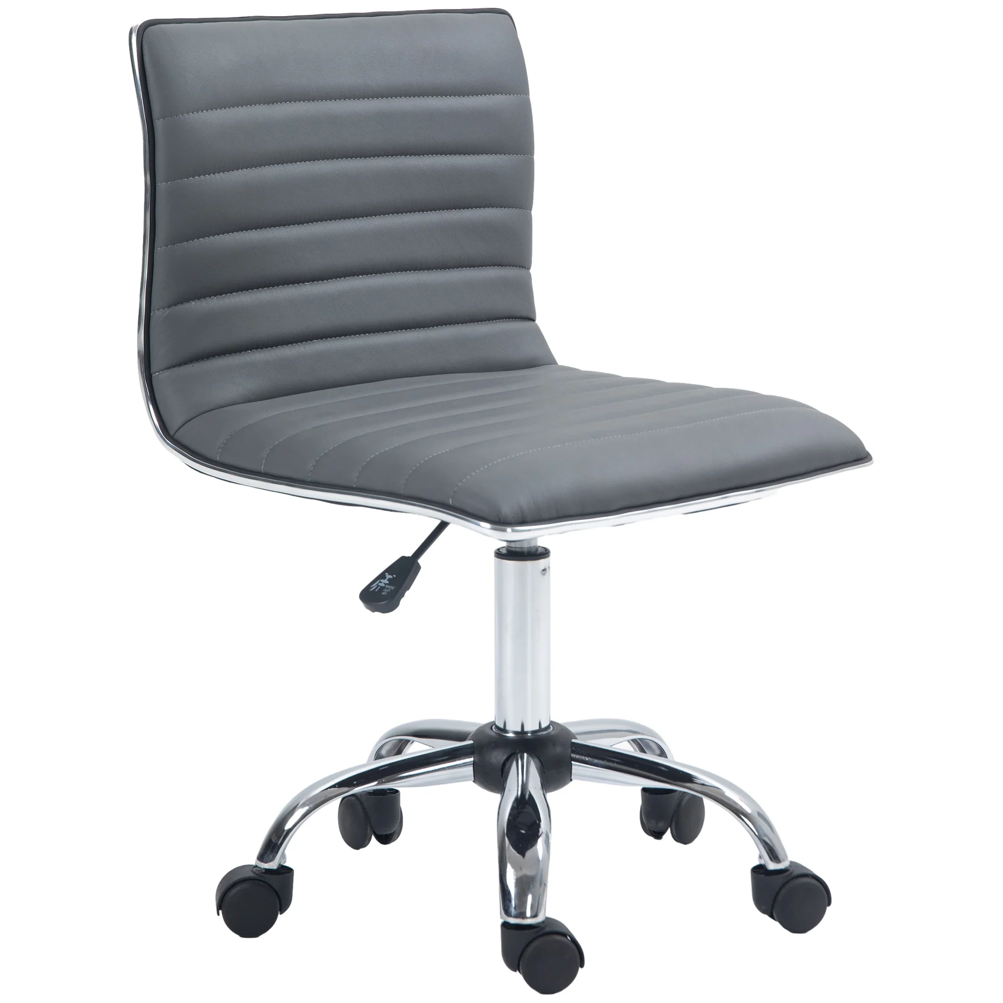 PU Leather Adjustable Swivel Office Chair with Armless Mid-Back & Chrome Base, Dark Grey - Image 2