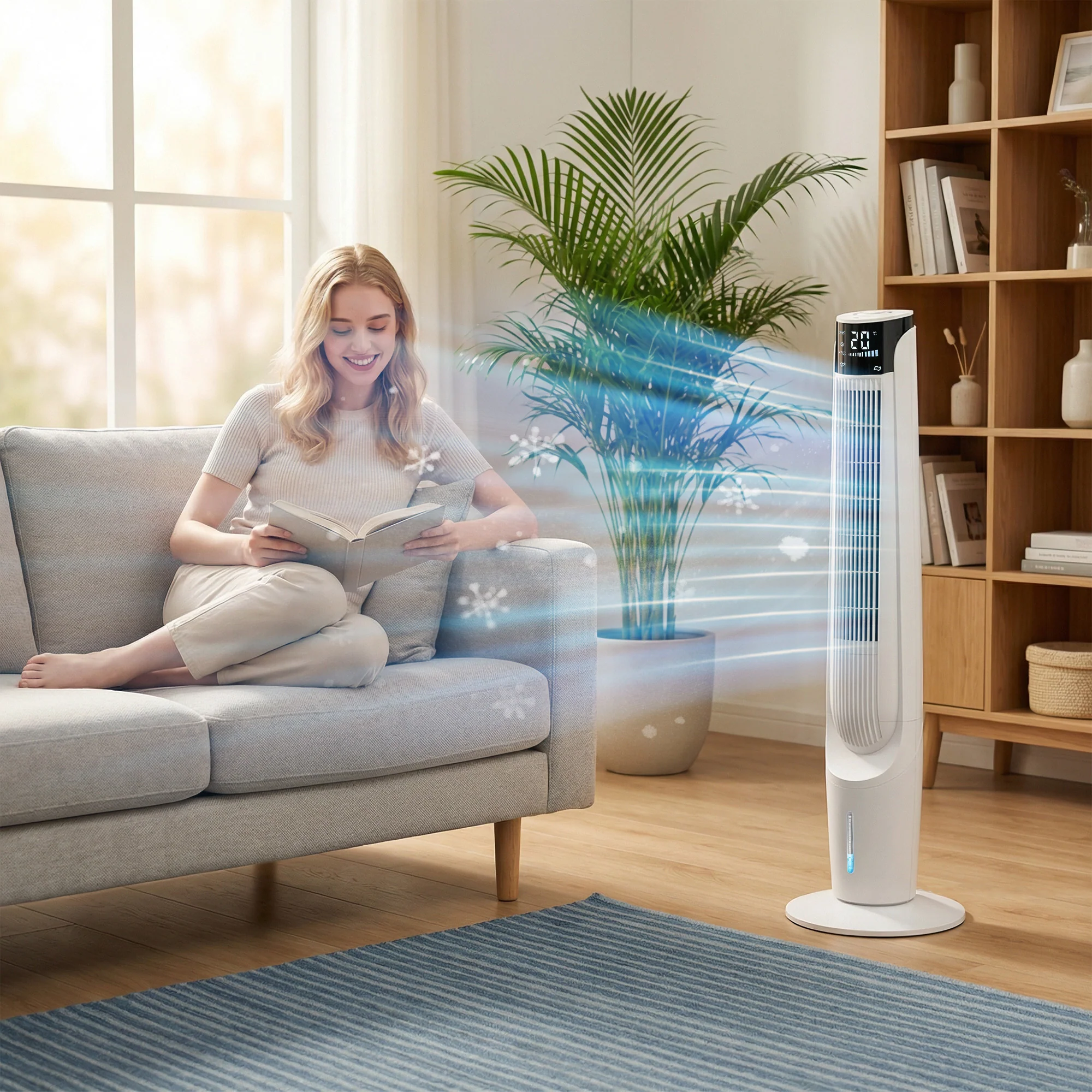 Air Cooler, Oscillating Ice Cooling Fan with 3 Speeds, 4 Modes, 12 Hour Timer, LED Display & Remote Control, White - Image 4