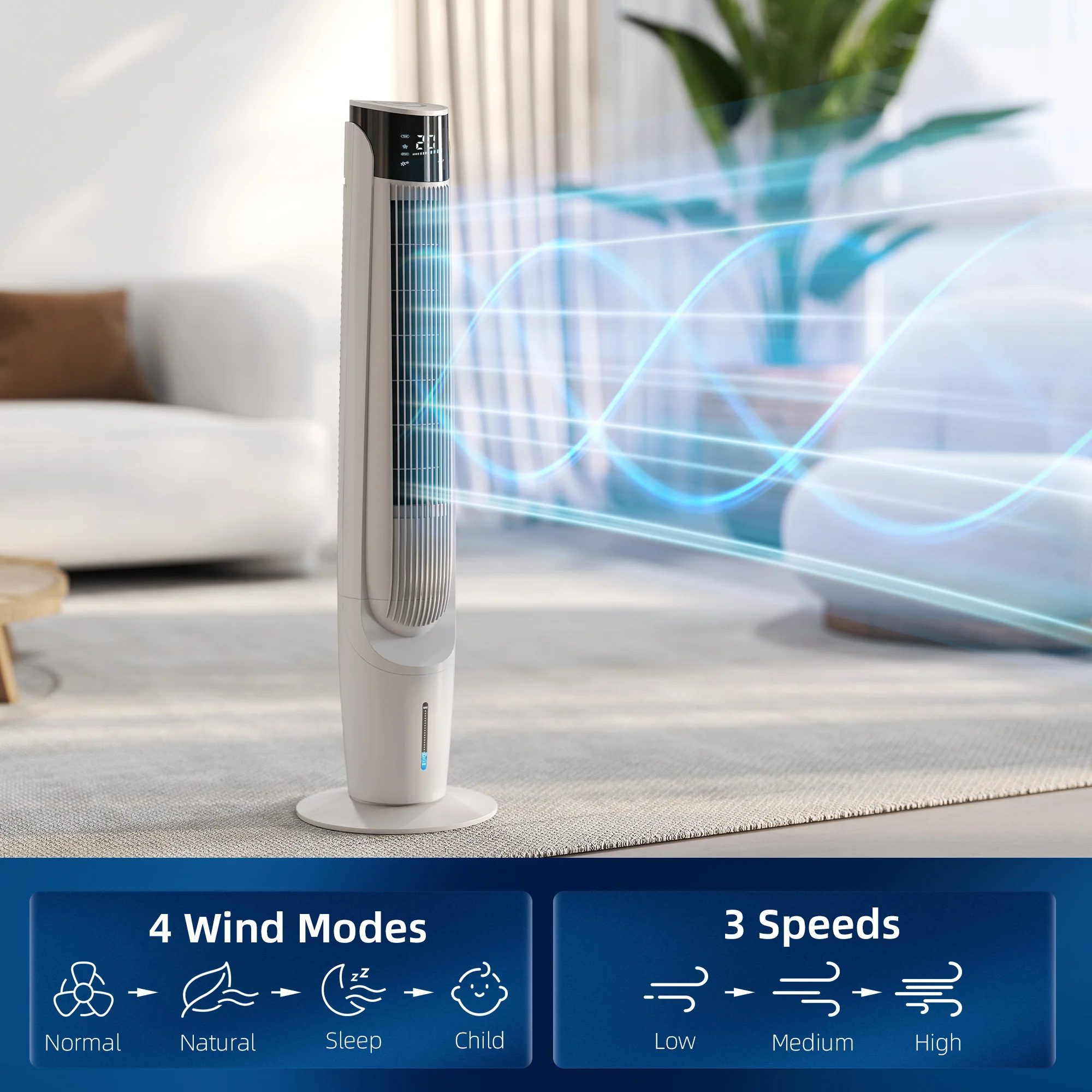 Air Cooler, Oscillating Ice Cooling Fan with 3 Speeds, 4 Modes, 12 Hour Timer, LED Display & Remote Control, White - Image 6