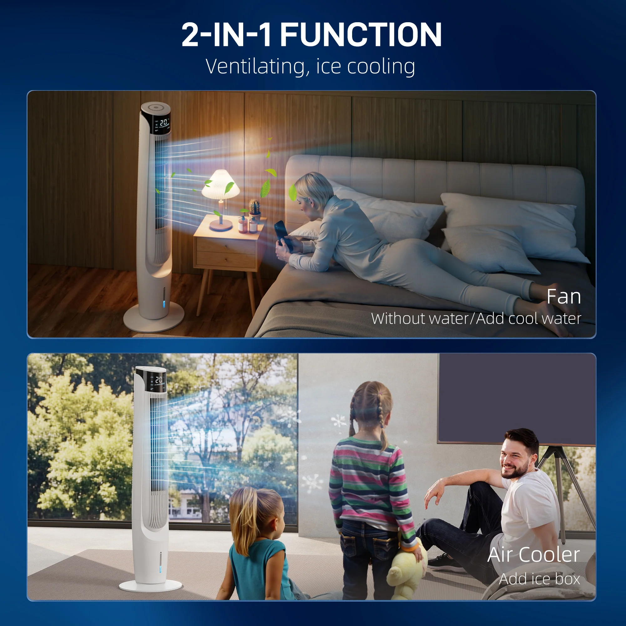Air Cooler, Oscillating Ice Cooling Fan with 3 Speeds, 4 Modes, 12 Hour Timer, LED Display & Remote Control, White - Image 7