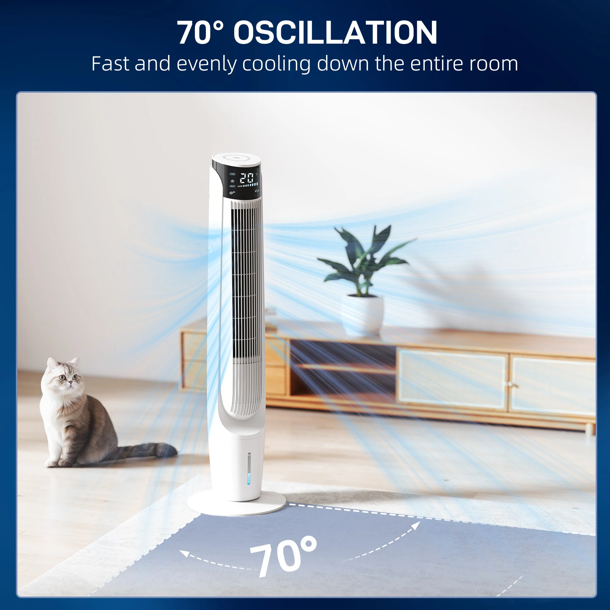 Air Cooler, Oscillating Ice Cooling Fan with 3 Speeds, 4 Modes, 12 Hour Timer, LED Display & Remote Control, White - Image 9