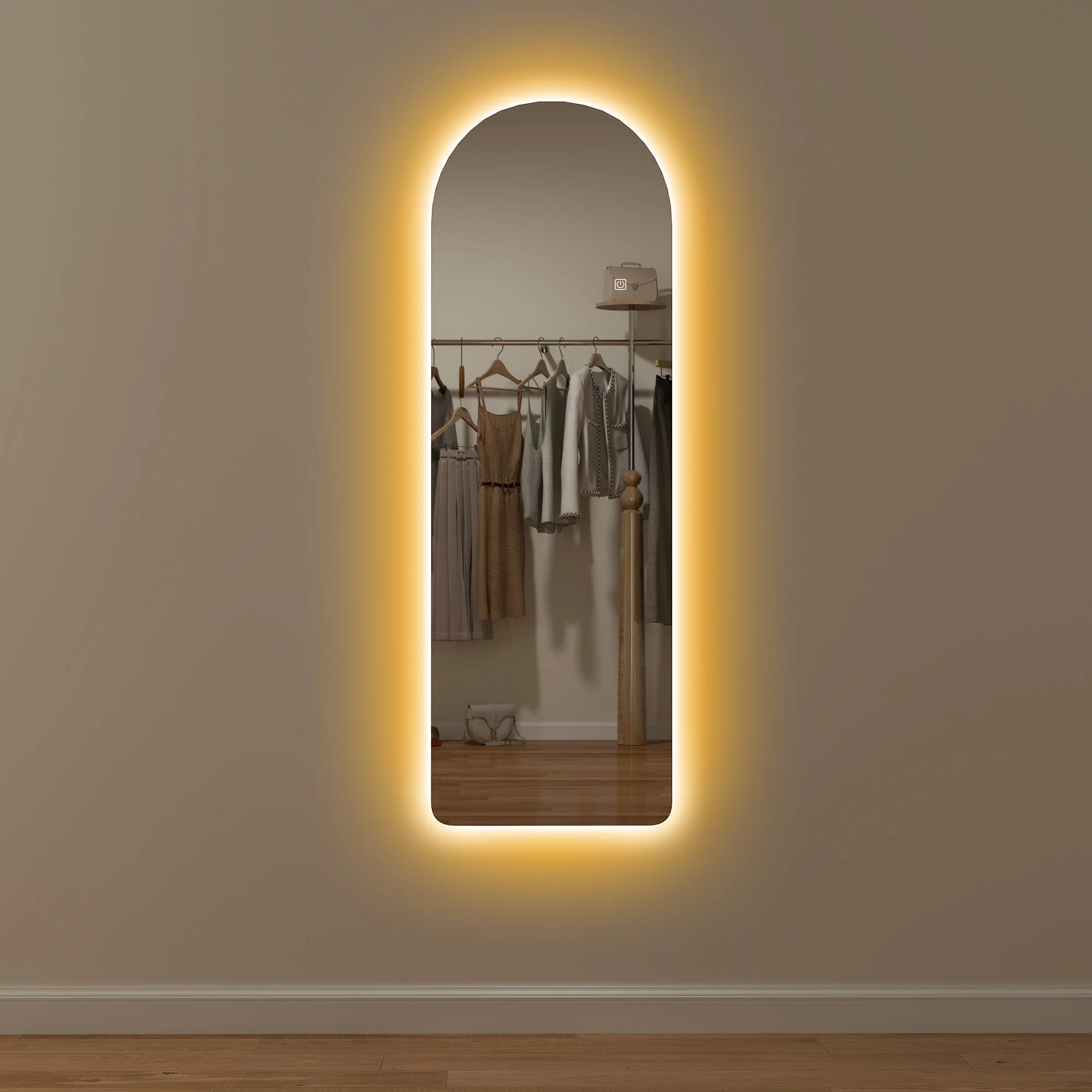 120 x 40cm Arched Full Length Mirror with LED Lights, Backlit Frameless Wall Mirror, Clear