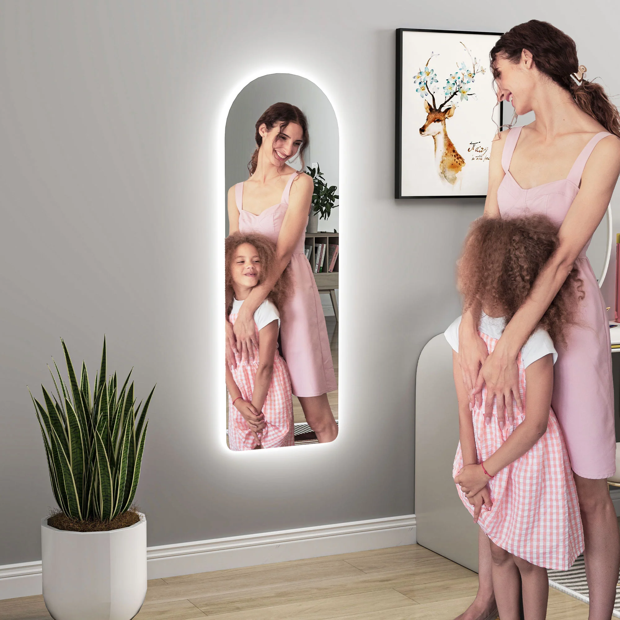 120 x 40cm Arched Full Length Mirror with LED Lights, Backlit Frameless Wall Mirror, Clear - Image 11
