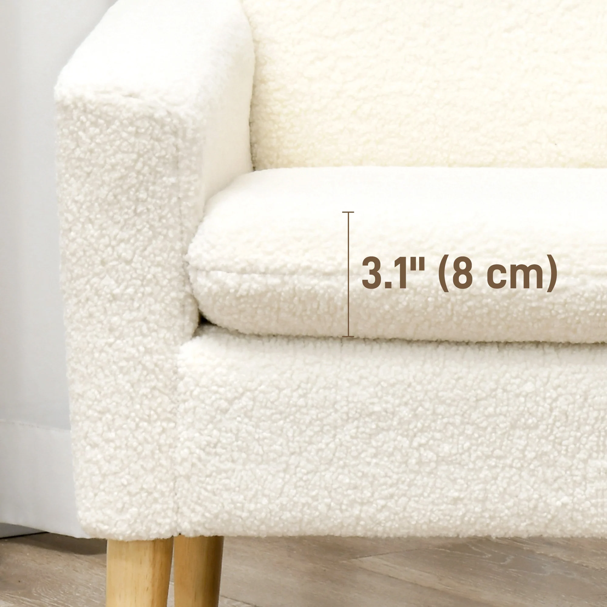 Teddy Occasional Chair, Accent Chair with Wood Legs and Wide Padded Seat, Cream White - Image 9