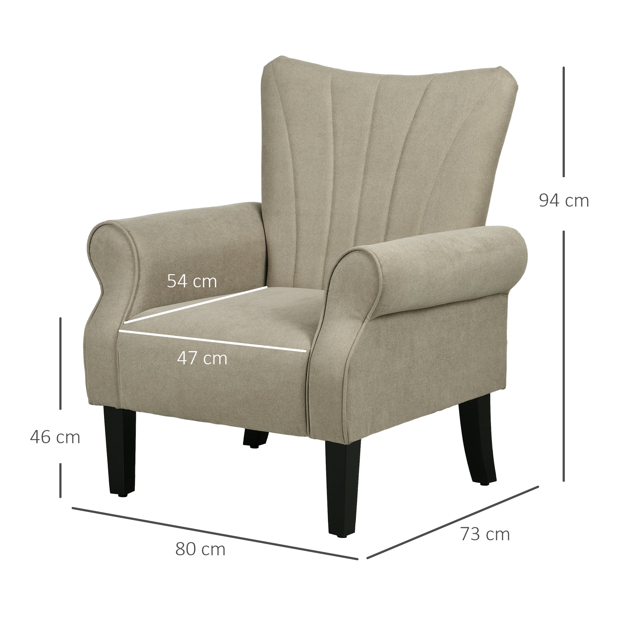 Modern Accent Chair with High Back, Rolled Arms and Wood Legs, Soft Thick Padded, Beige - Image 5