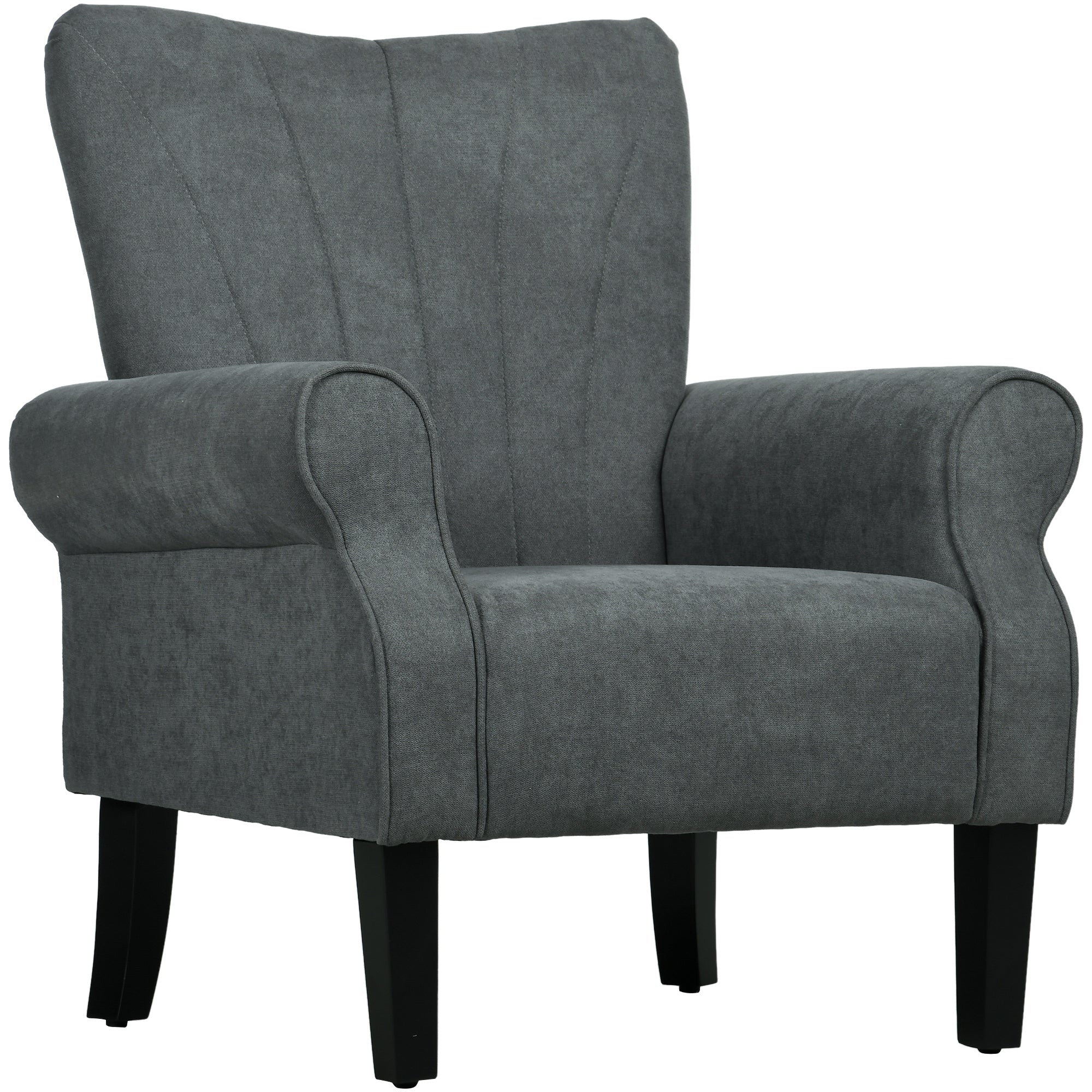Modern Accent Chair with High Back, Rolled Arms and Wood Legs, Soft Thick Padded, Grey