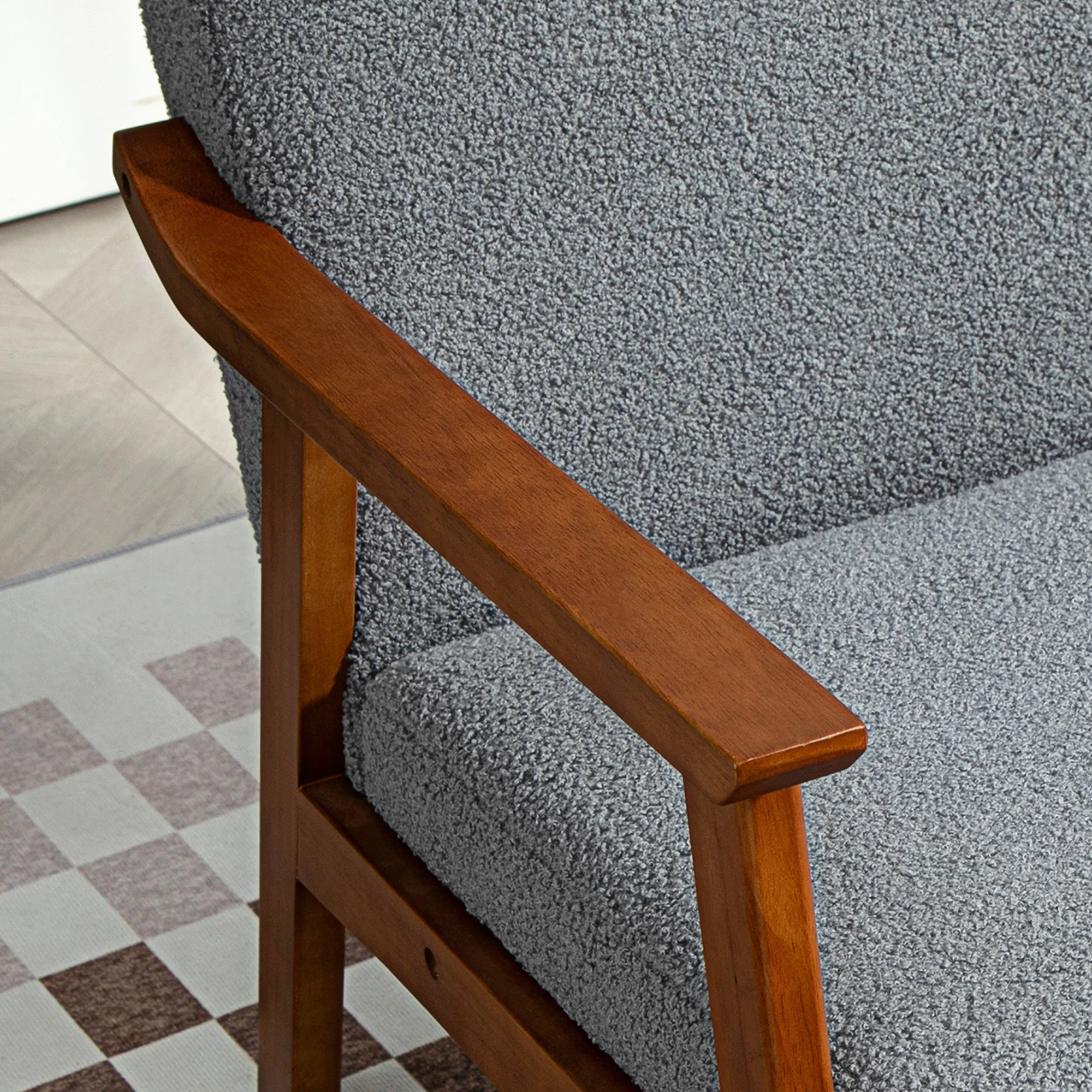 Boucle Accent Chair, Wide Seat Armchair with Thick Padded and Solid Wood Frame, Grey - Image 11
