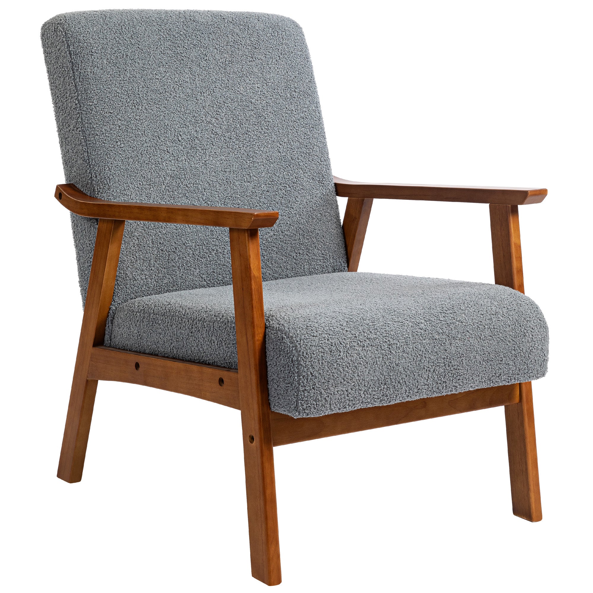 Boucle Accent Chair, Wide Seat Armchair with Thick Padded and Solid Wood Frame, Grey - Image 2