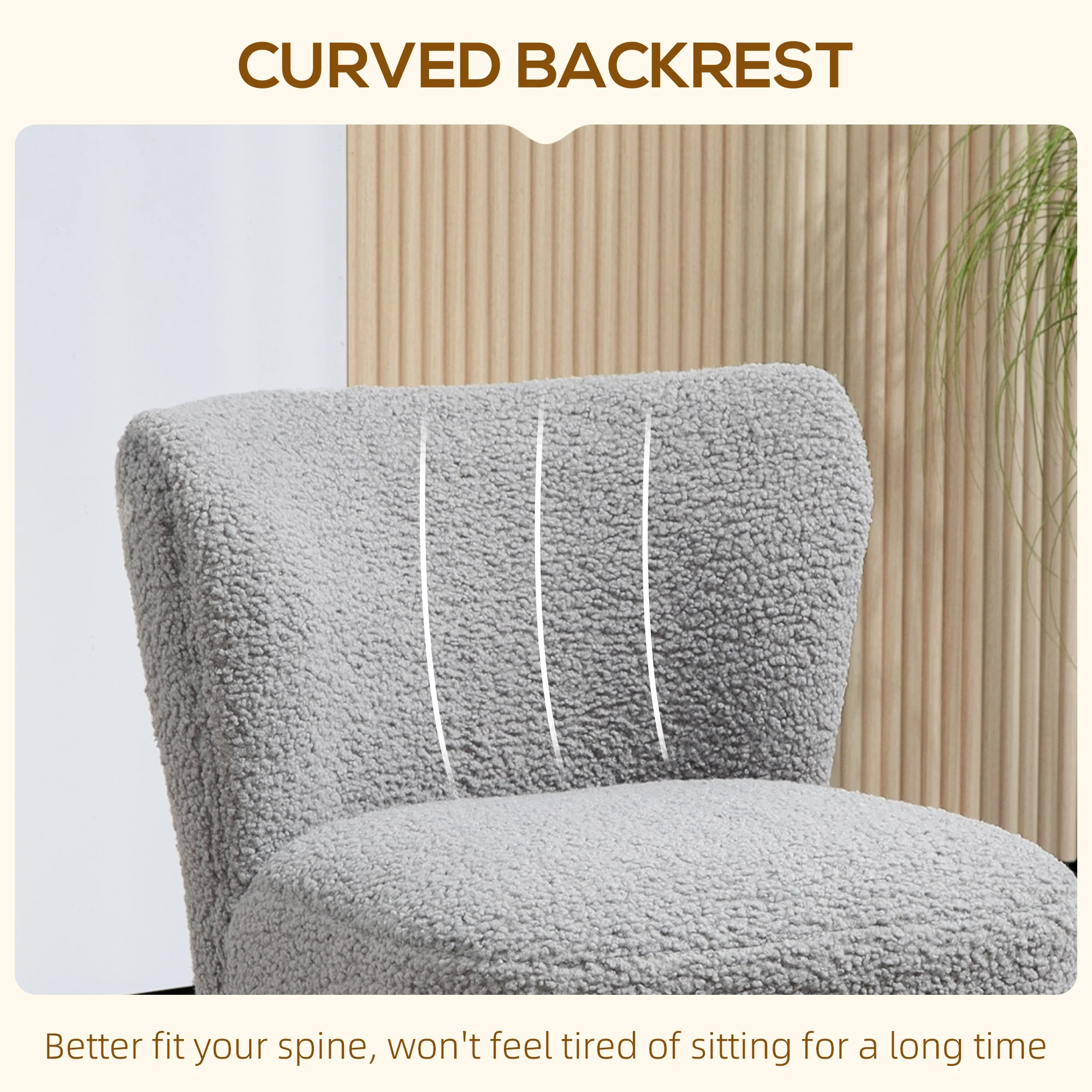 Armless Accent Chair with Gold Steel Legs Slipper Design, Charcoal Grey - Image 7