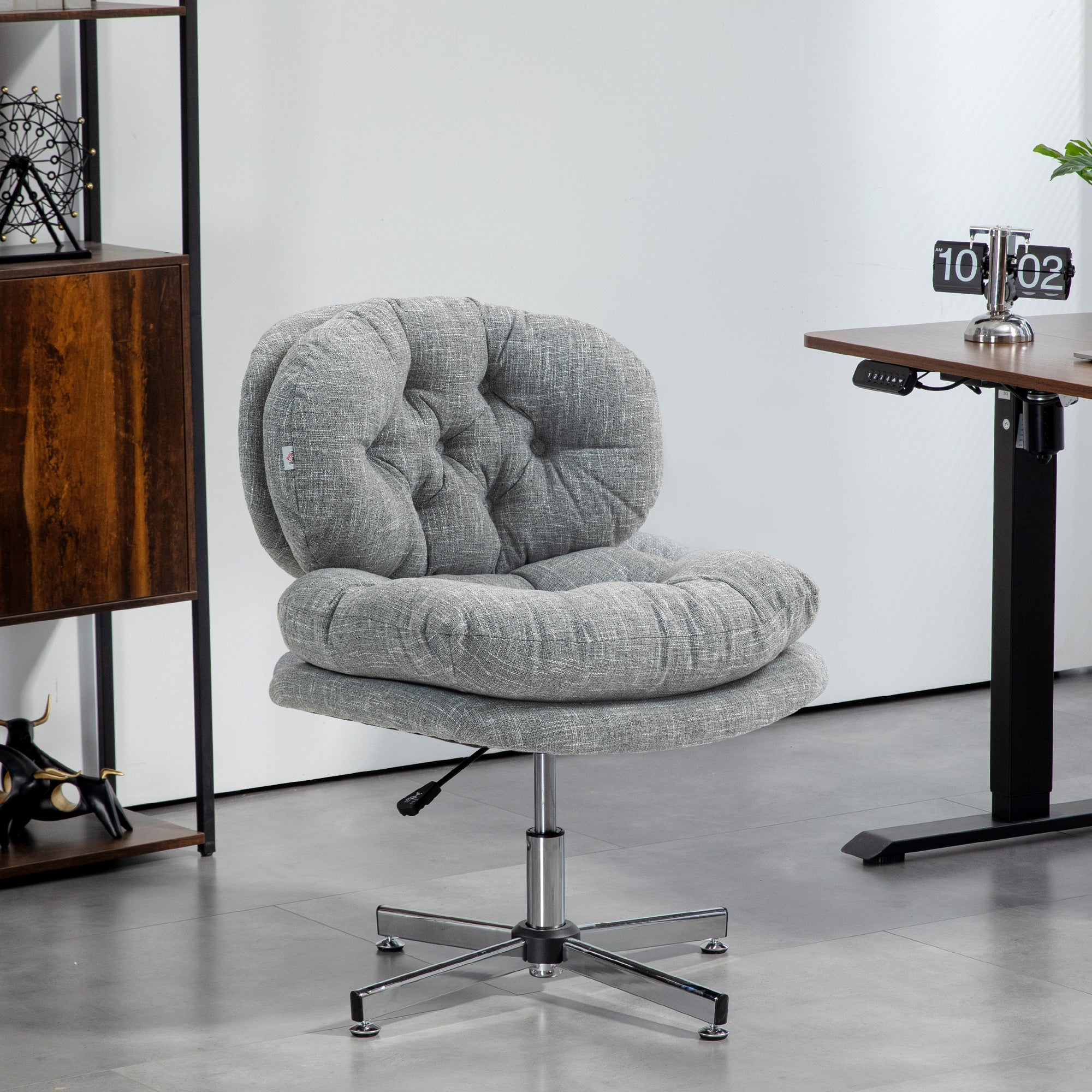 Armless Office Chair, Computer Desk Chair with Wide Padded Seat & Adjustable Height, Grey - Image 4