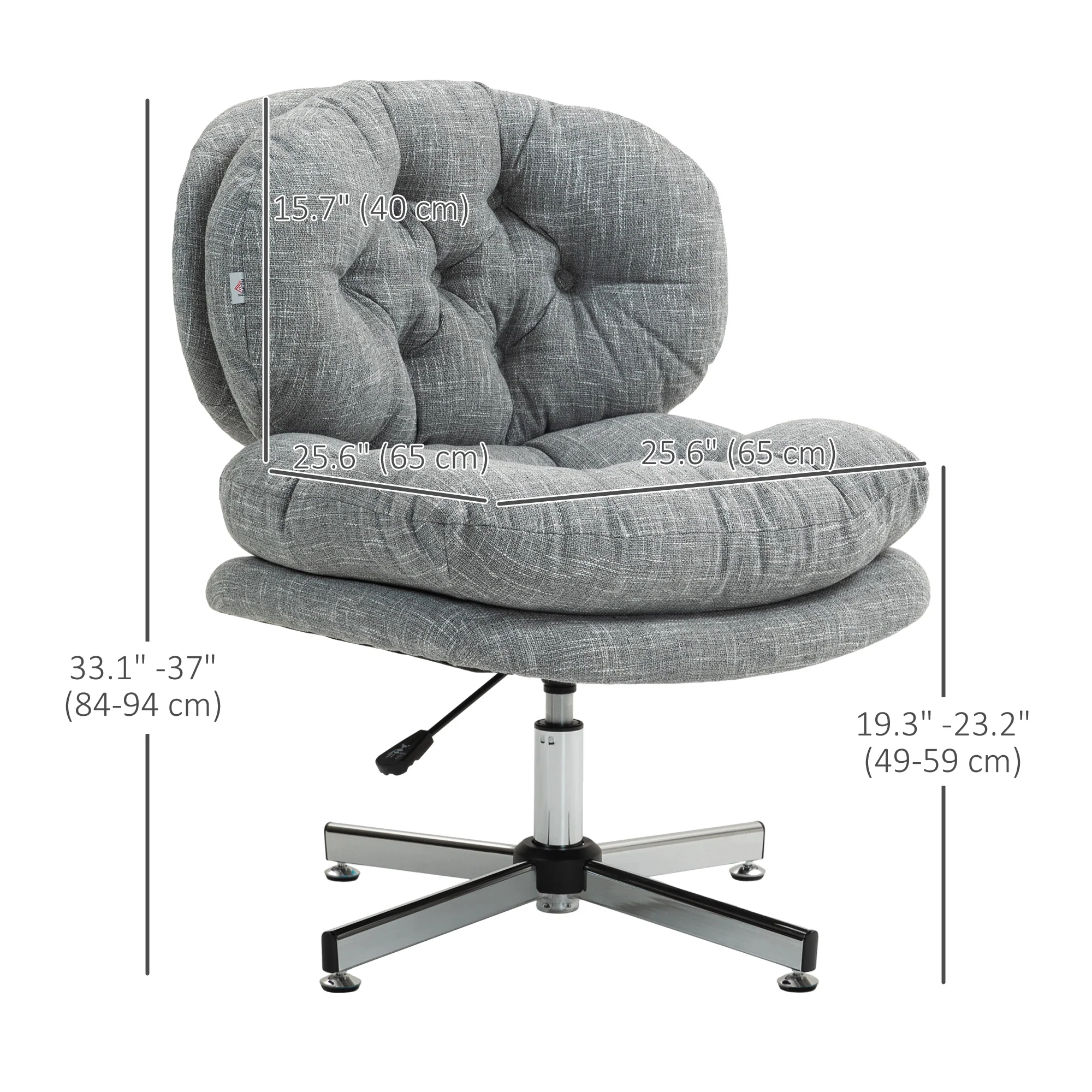 Armless Office Chair, Computer Desk Chair with Wide Padded Seat & Adjustable Height, Grey - Image 5