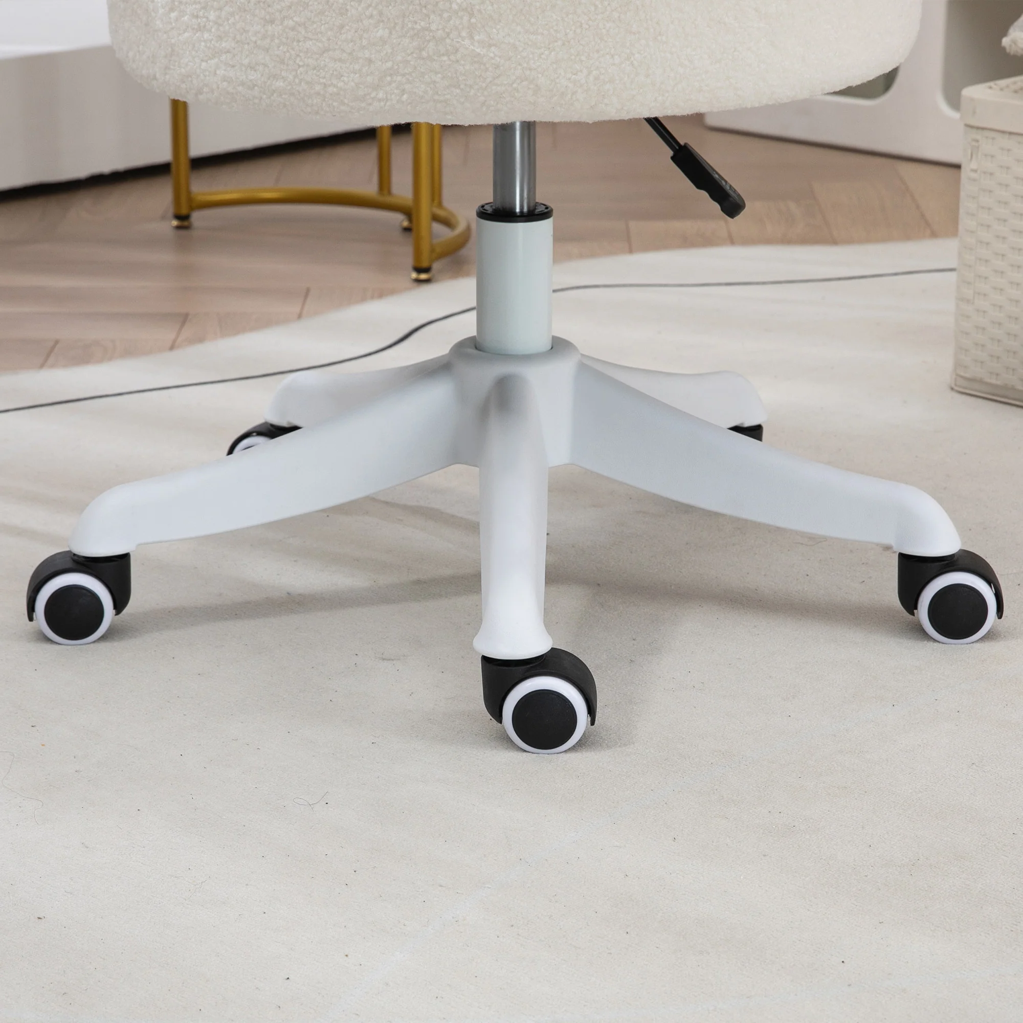 Armless Office Chair, Fluffy Swivel Desk Chair with Adjustable Height & Mid Back, White - Image 11
