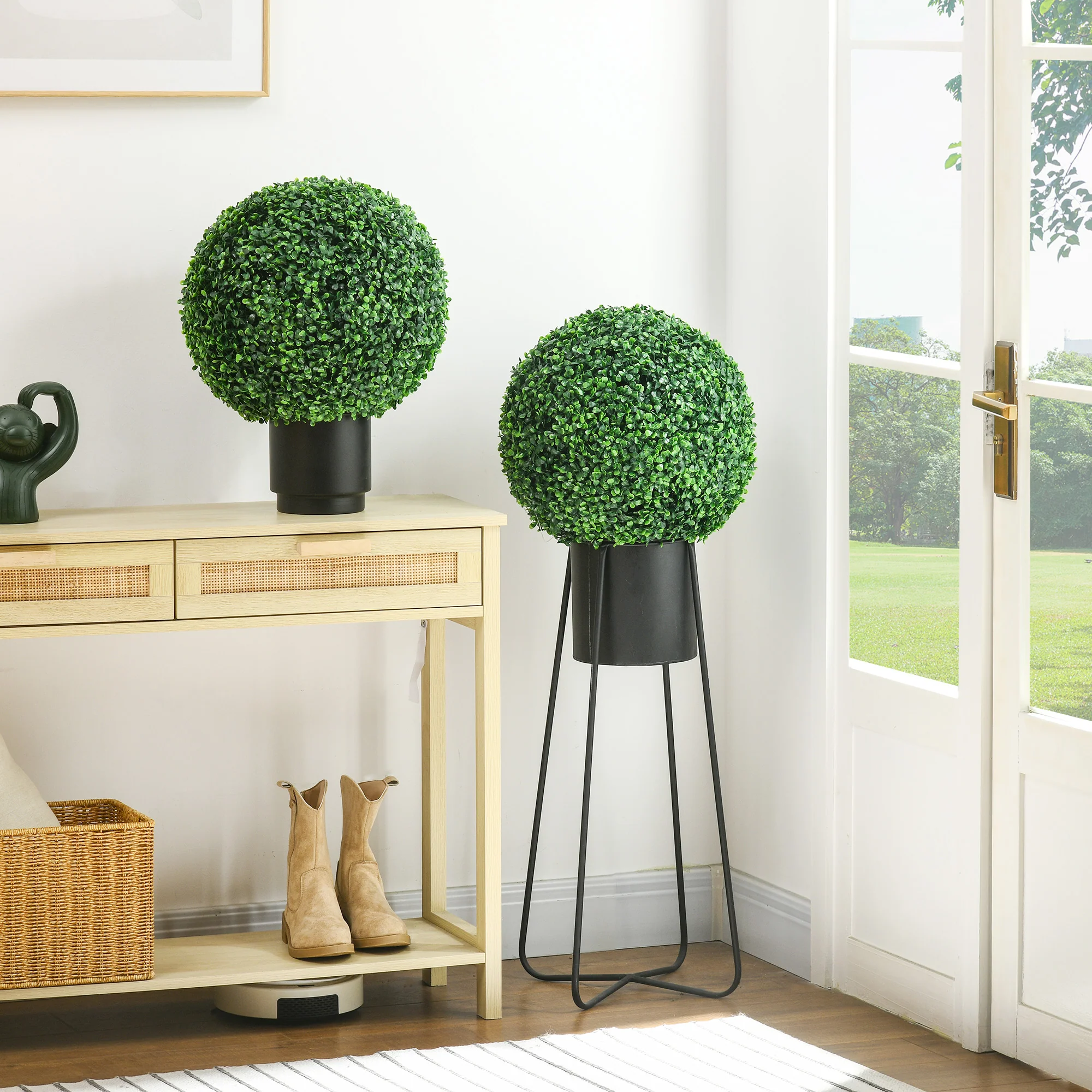 Artificial Boxwood Topiary Ball Set of 2 15.7 Inch Faux Plant, UV-Protected Anti-Fading Fake Plants for Home Indoor Outdoor Porch, Green - Image 3