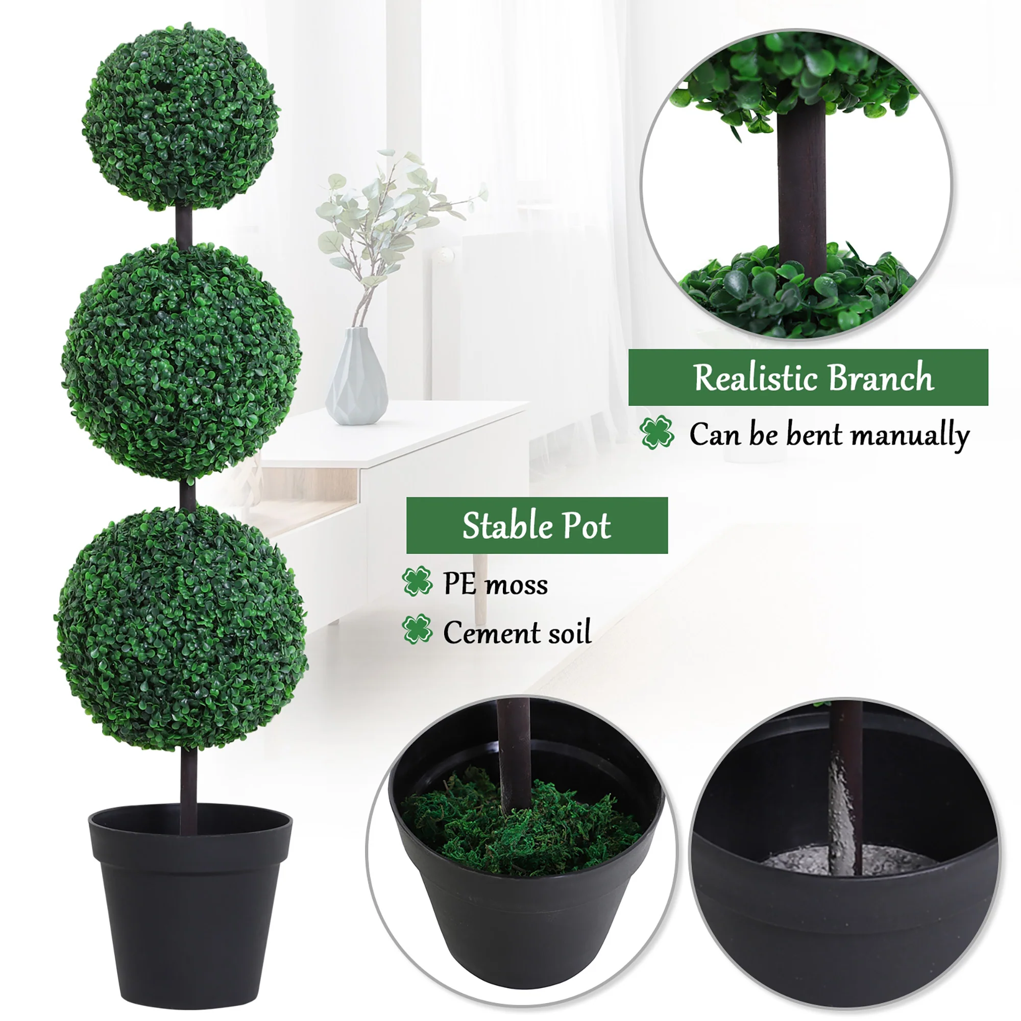Artificial Boxwood Topiary Tree Set of 2, 44.1" Faux Boxwood Ball Tree in Pot, Green - Image 7