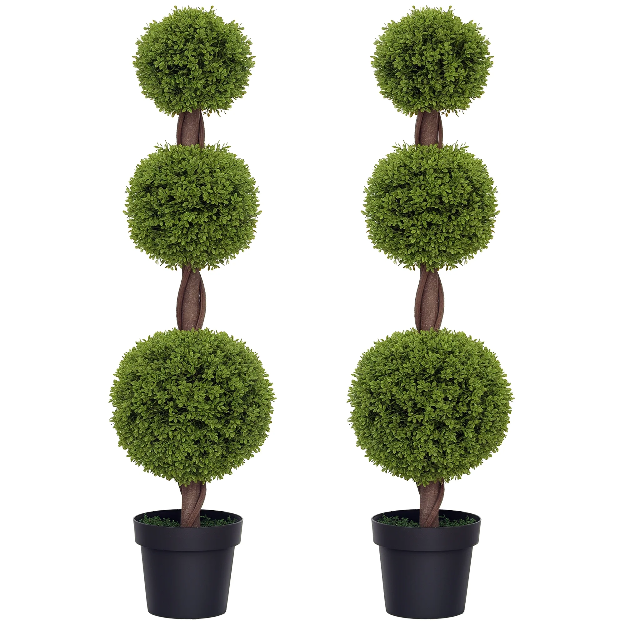Artificial Boxwood Topiary Tree Set of 2, 45.3" Faux Boxwood Ball Tree in Pot, Fake Plant for Indoor Outdoor Decor, Green