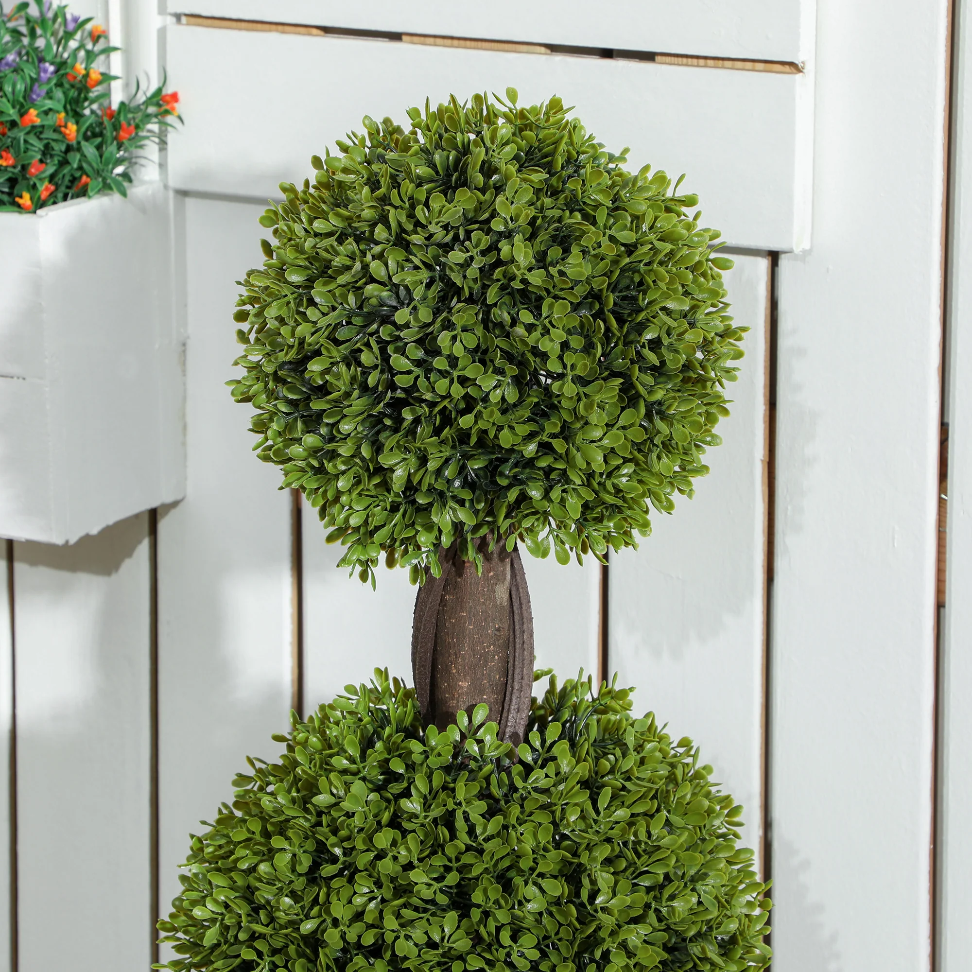 Artificial Boxwood Topiary Tree Set of 2, 45.3" Faux Boxwood Ball Tree in Pot, Fake Plant for Indoor Outdoor Decor, Green - Image 10