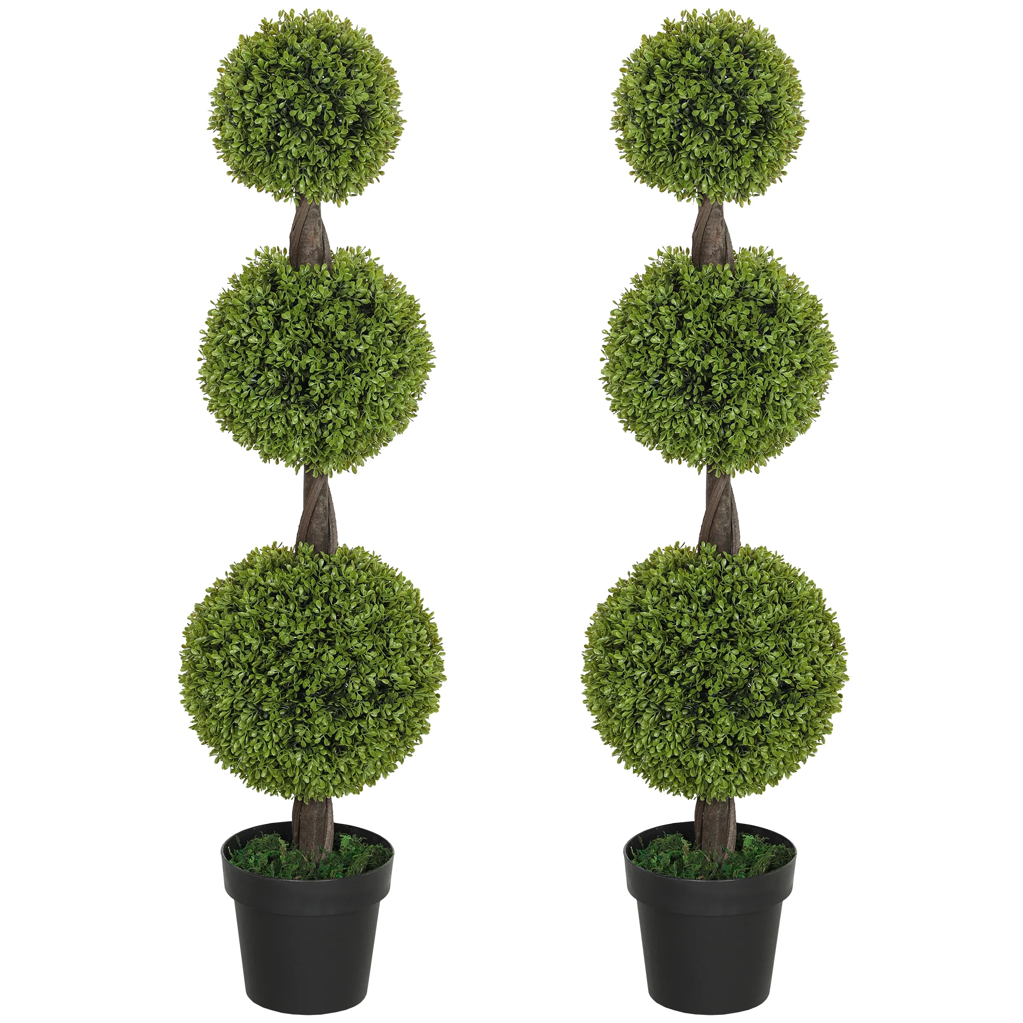 Artificial Boxwood Topiary Tree Set of 2, 45.3" Faux Boxwood Ball Tree in Pot, Fake Plant for Indoor Outdoor Decor, Green - Image 2