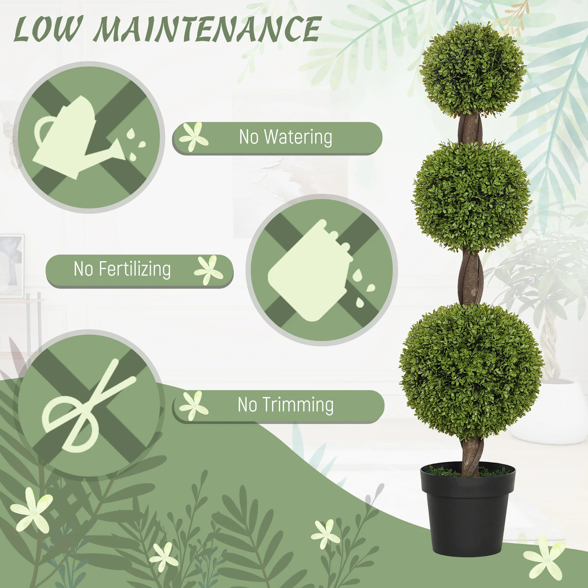 Artificial Boxwood Topiary Tree Set of 2, 45.3" Faux Boxwood Ball Tree in Pot, Fake Plant for Indoor Outdoor Decor, Green - Image 8