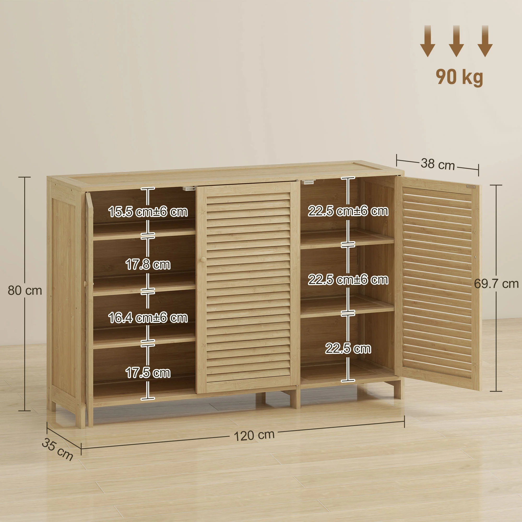 Eco-Bamboo Expandable Shoe Cabinet with Louvered Doors for 18 Pairs, Natural Wood Finish - Image 5