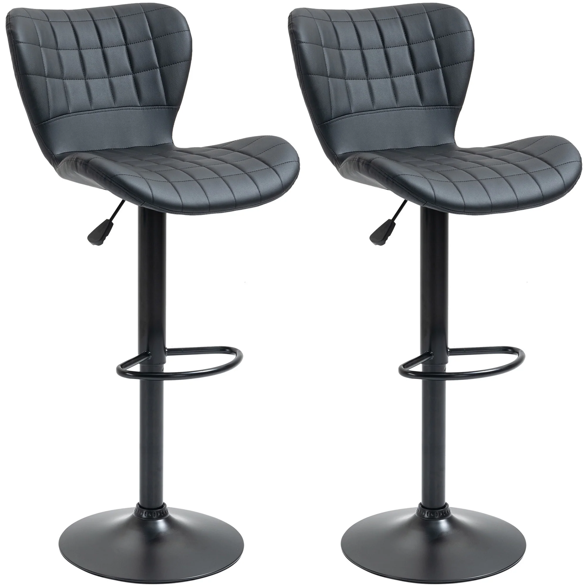 Set of 2 Adjustable PU Leather Swivel Bar Stools with Wide Seat, Black - Image 2