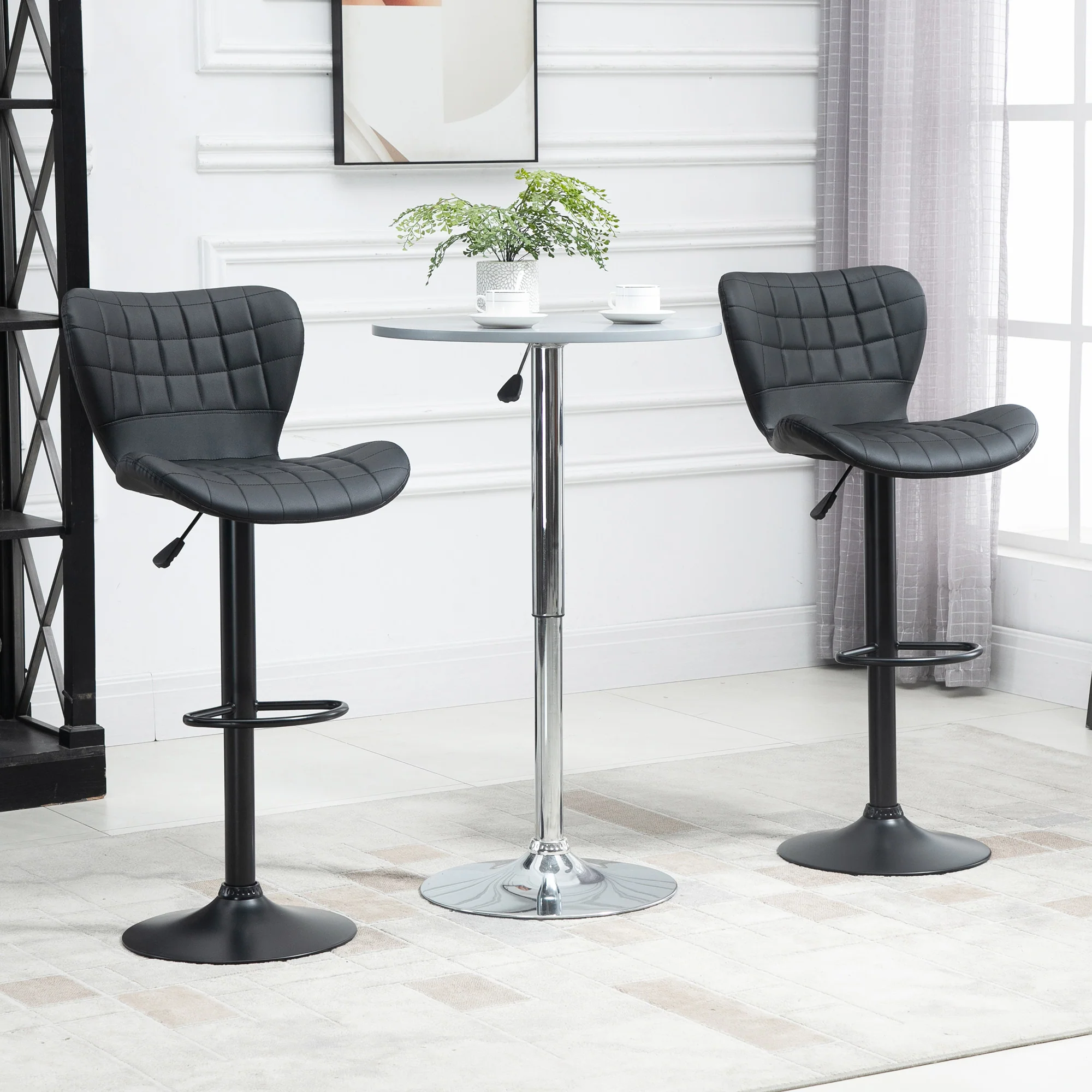 Set of 2 Adjustable PU Leather Swivel Bar Stools with Wide Seat, Black - Image 3