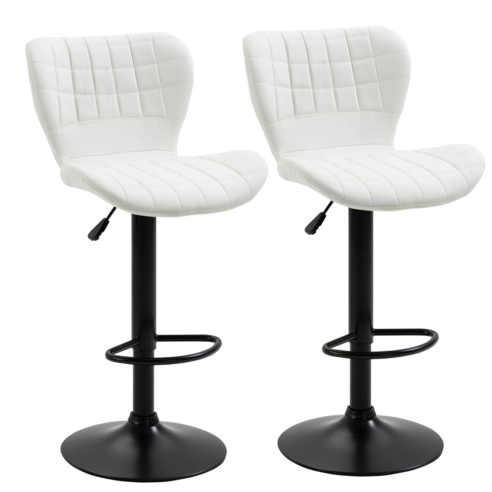 Set of 2 Adjustable PU Leather Swivel Bar Stools White - Image 2