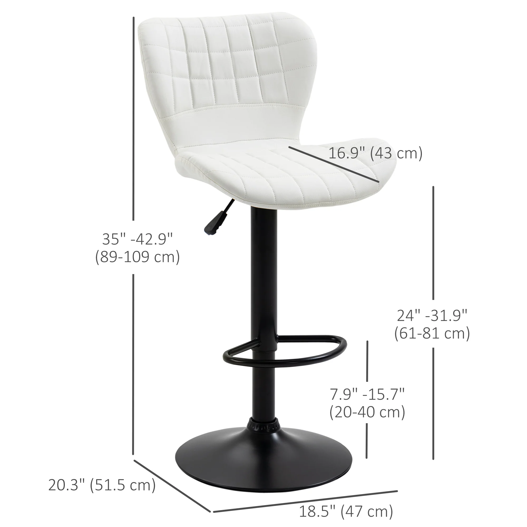 Set of 2 Adjustable PU Leather Swivel Bar Stools White - Image 5