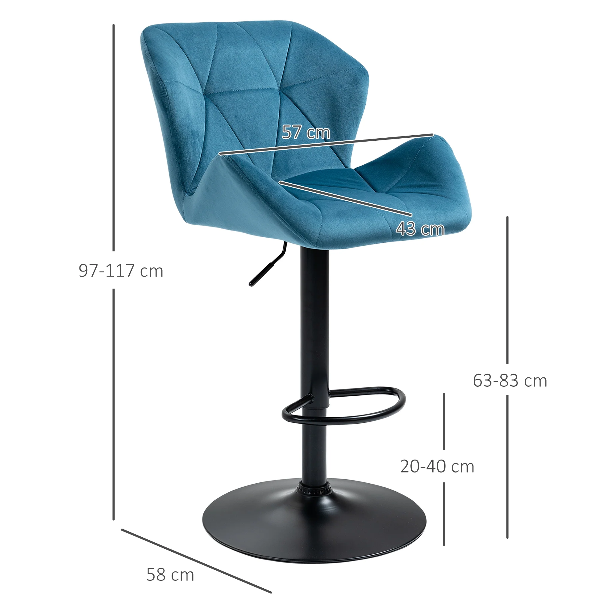 Bar Stools Set of 2, Luxury Velvet-feel Swivel Stools w/ Triangle Indenting Moulded Seat, Blue - Image 5
