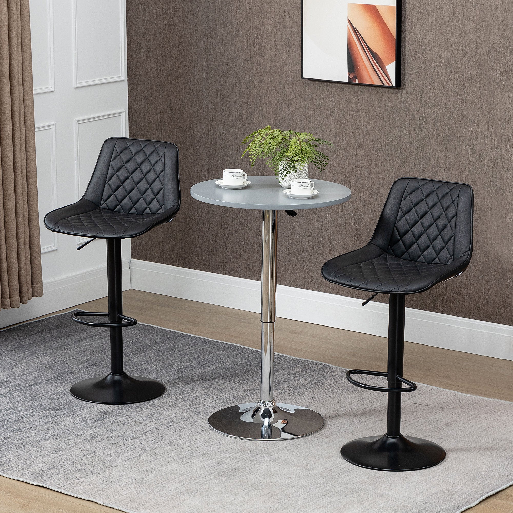Bar Stools Set of 2, Modern Swivel Counter Height Barstools with Back, Footrest, Adjustable Height, PU Leather Bar Chairs for Kitchen Island, Dining Room, Black - Image 3