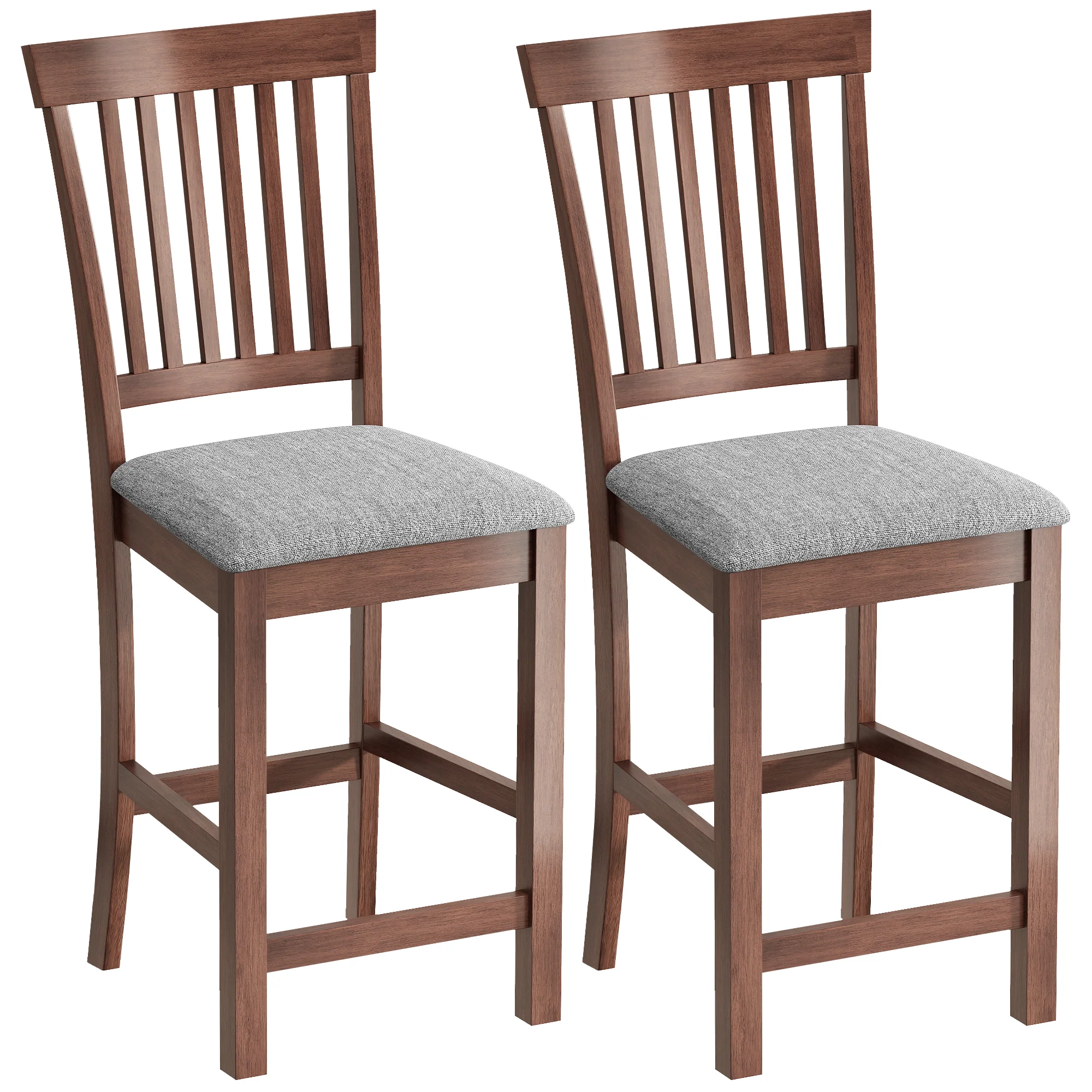 Set of 2 Counter Height Bar Stools with High Back and Rubberwood Legs, Gray & Dark Brown - Image 12