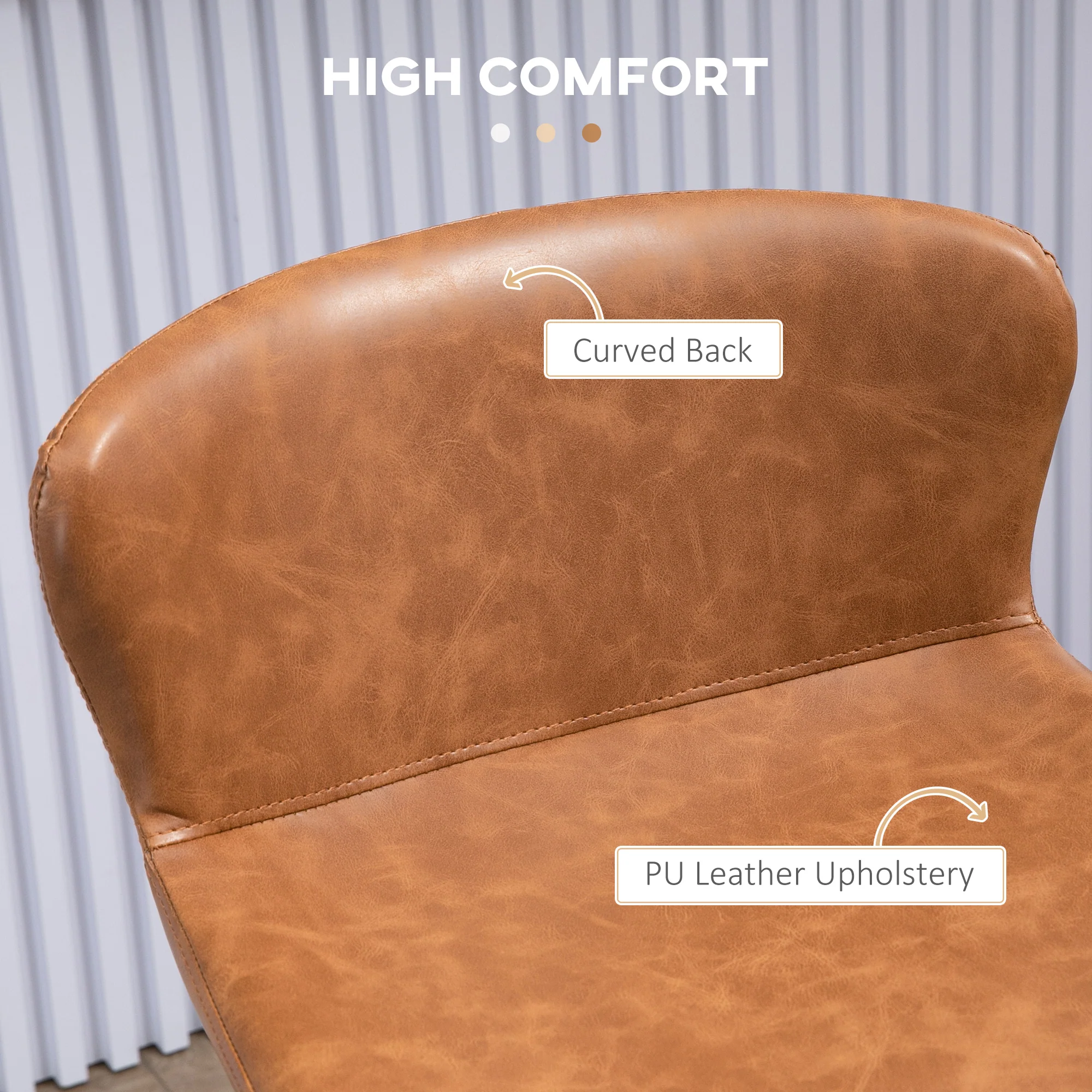 Bar Stools Set of 2, PU Leather  Bar Chairs with Backs and Steel Legs, Brown - Image 7