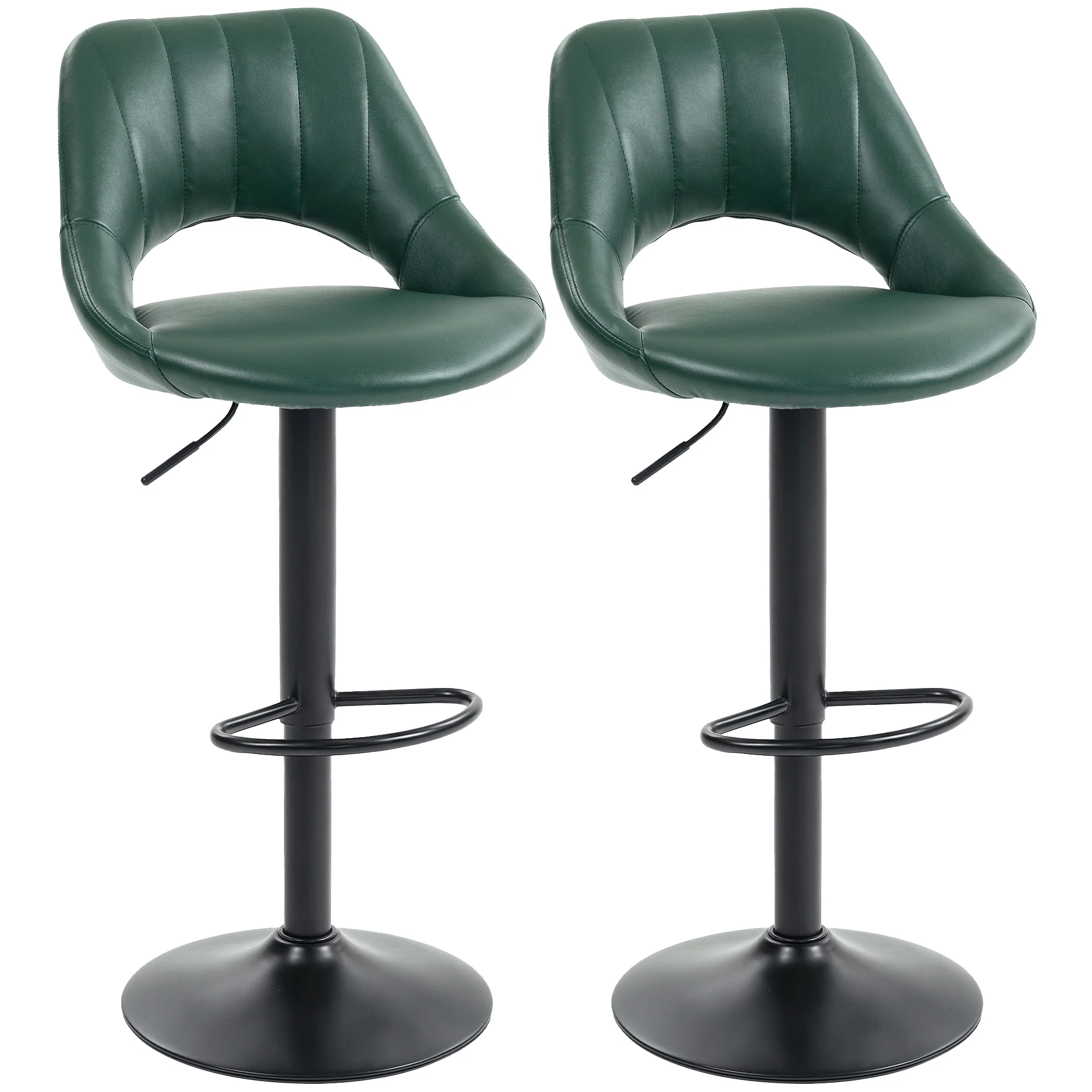 Adjustable Faux Leather Swivel Bar Stools - Set of 2, Steel Frame - Image 2