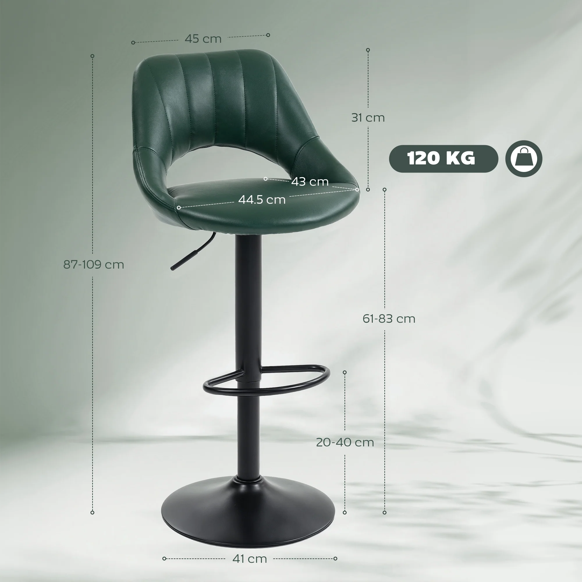 Adjustable Faux Leather Swivel Bar Stools - Set of 2, Steel Frame - Image 5