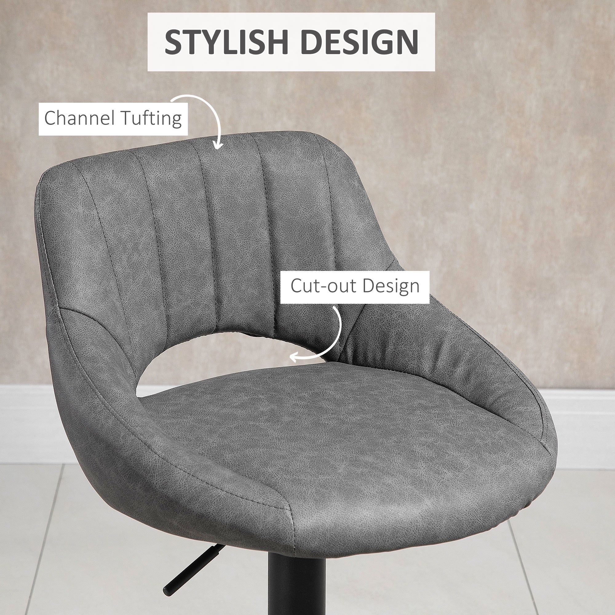 Set of 3 Adjustable Faux Leather Swivel Bar Stools with Round Metal Base, Grey - Image 9