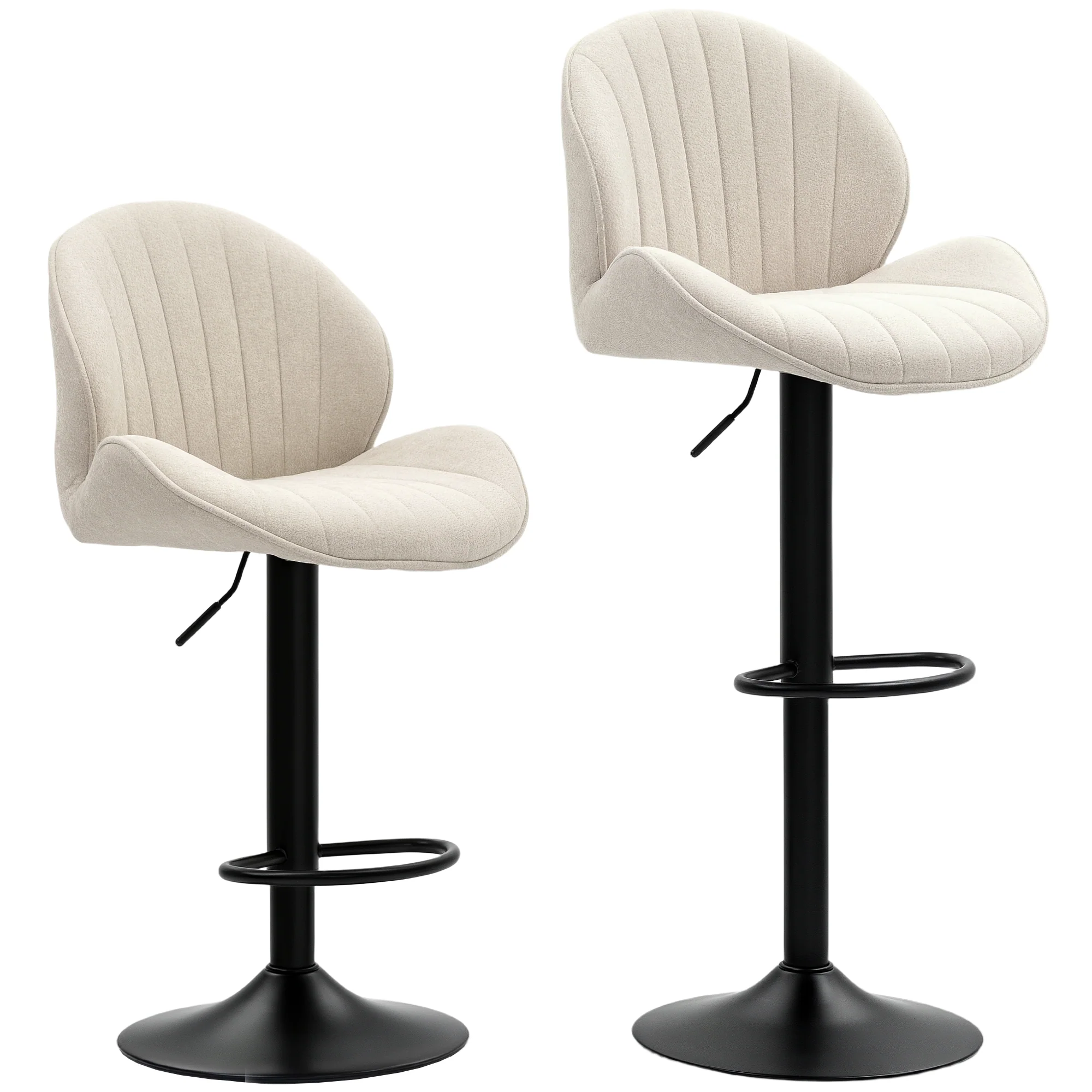 Bar Stools Set of 2, Swivel Counter Height Barstools with Back, Adjustable Height and Footrest, Chenille Upholstered Modern Bar Chairs for Kitchen Island, Dining Room, Beige - Image 12