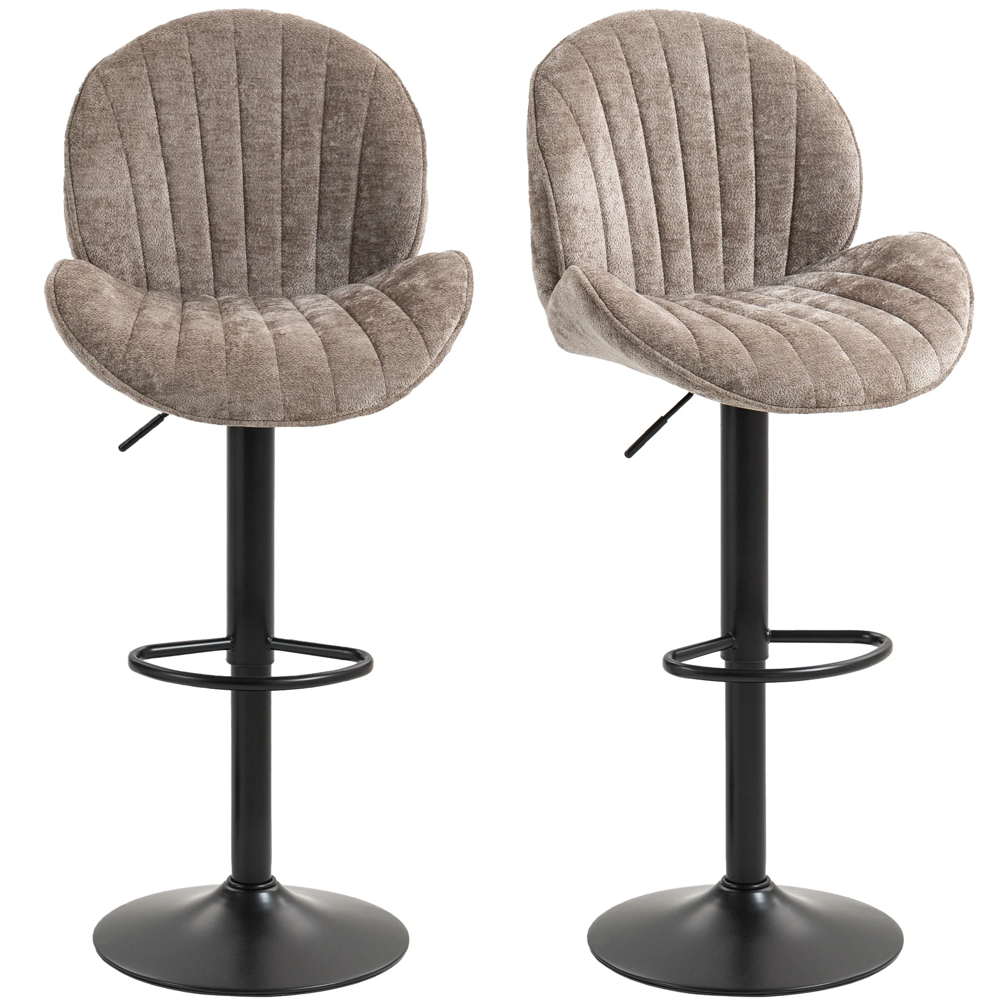 Bar Stools Set of 2, Swivel Counter Height Barstools with Back, Adjustable Height and Footrest, Chenille Upholstered Modern Bar Chairs for Kitchen Island, Dining Room, Brown