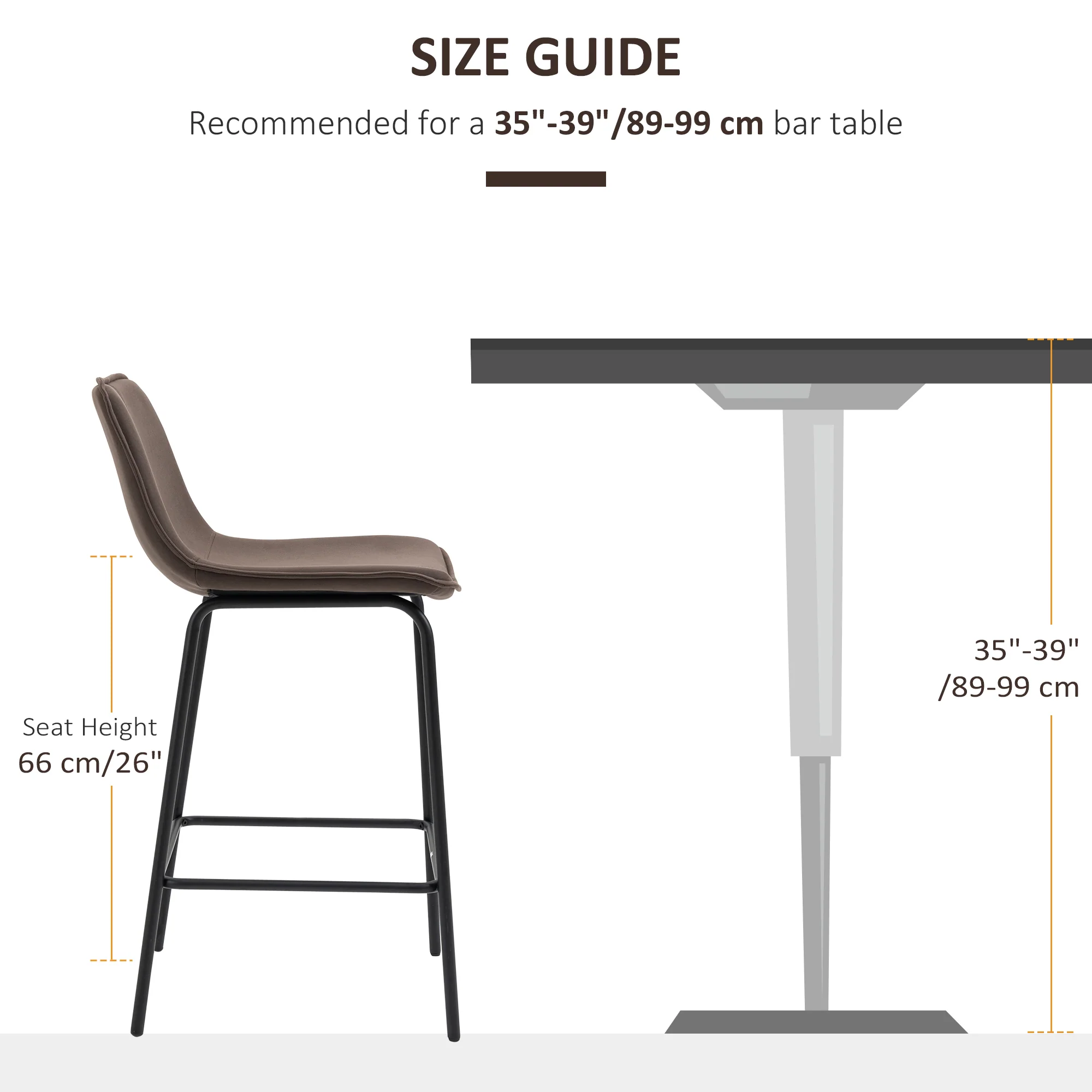 Set of 2 Upholstered 26" Bar Stools with Steel Legs, Coffee - Image 9