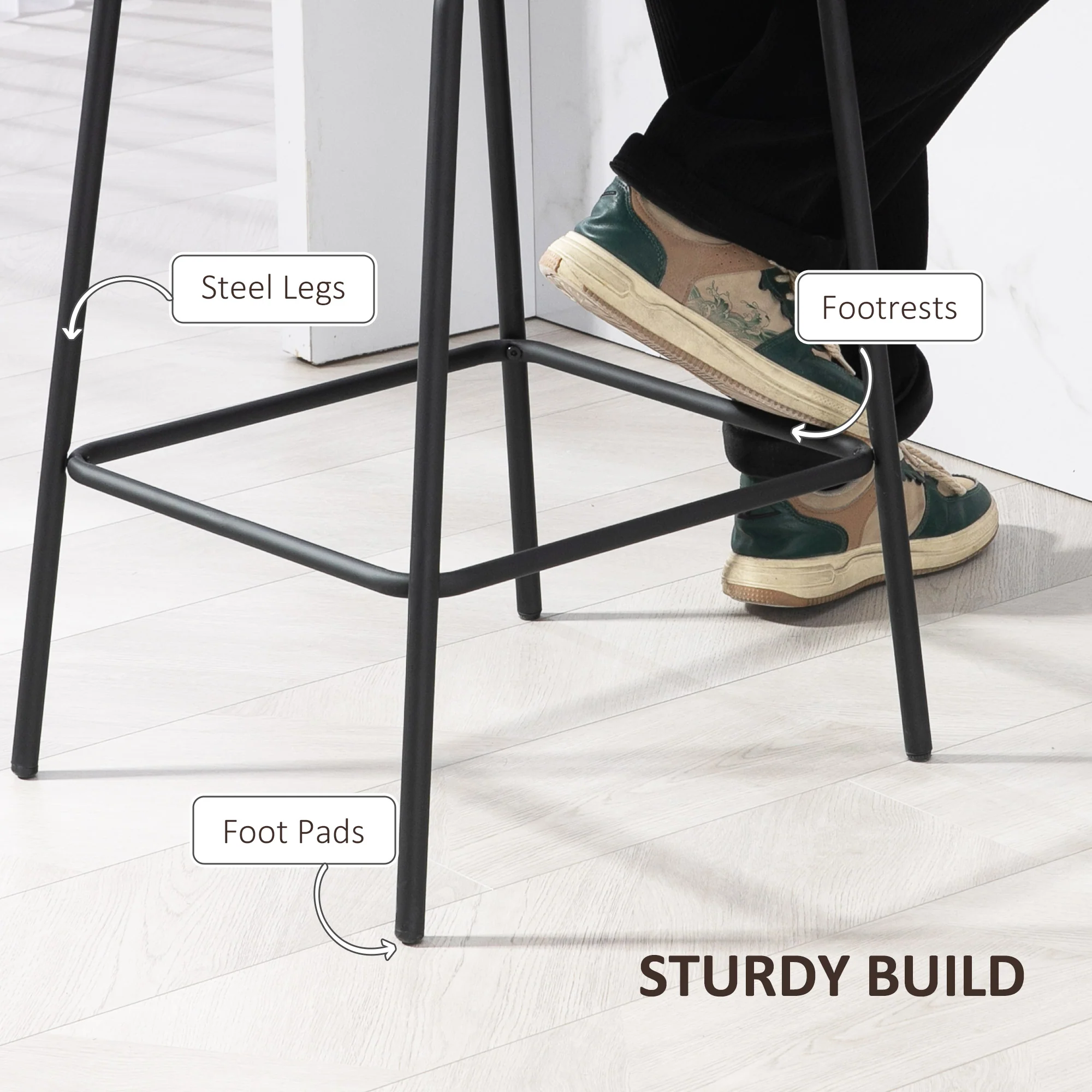 Set of 2 Upholstered 26" Bar Stools with Steel Legs, Black - Image 8