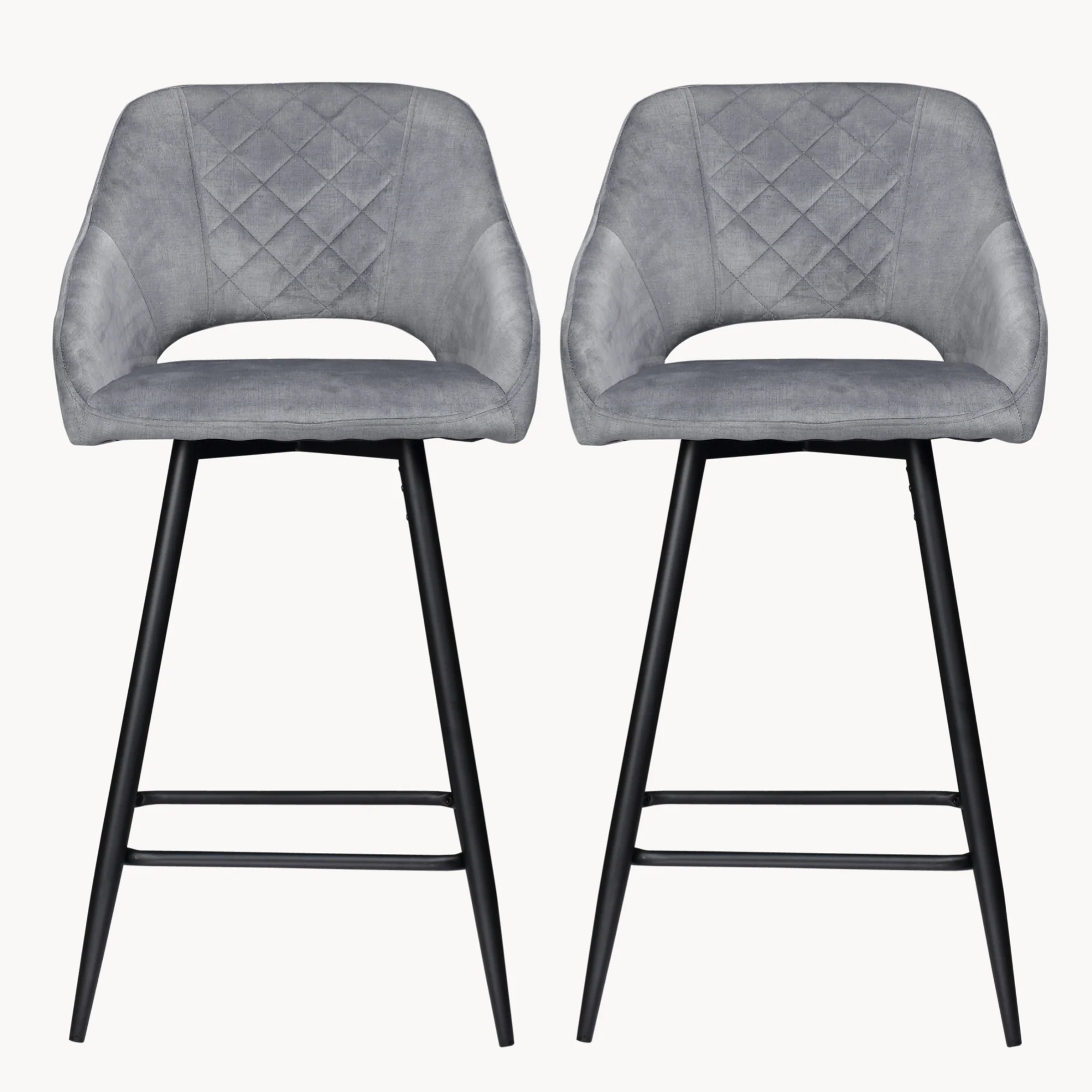 Aura Velvet Bar Stools Set of 2, Velvet-feel Fabric Counter Height Chairs with Steel Legs, Grey - Image 2