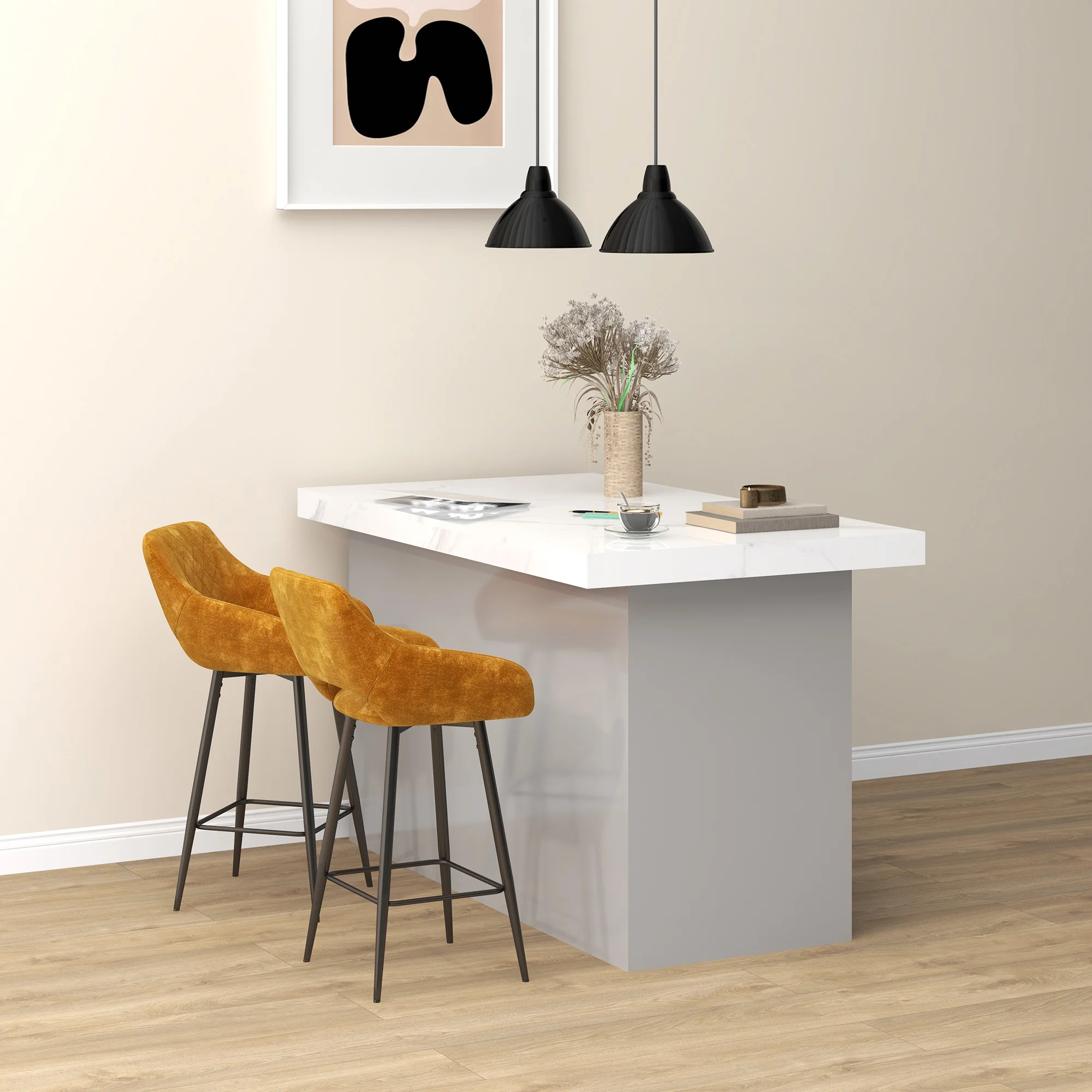 Aura Velvet Bar Stools Set of 2, Velvet-feel Fabric Counter Height Chairs with Steel Legs, Brown - Image 14