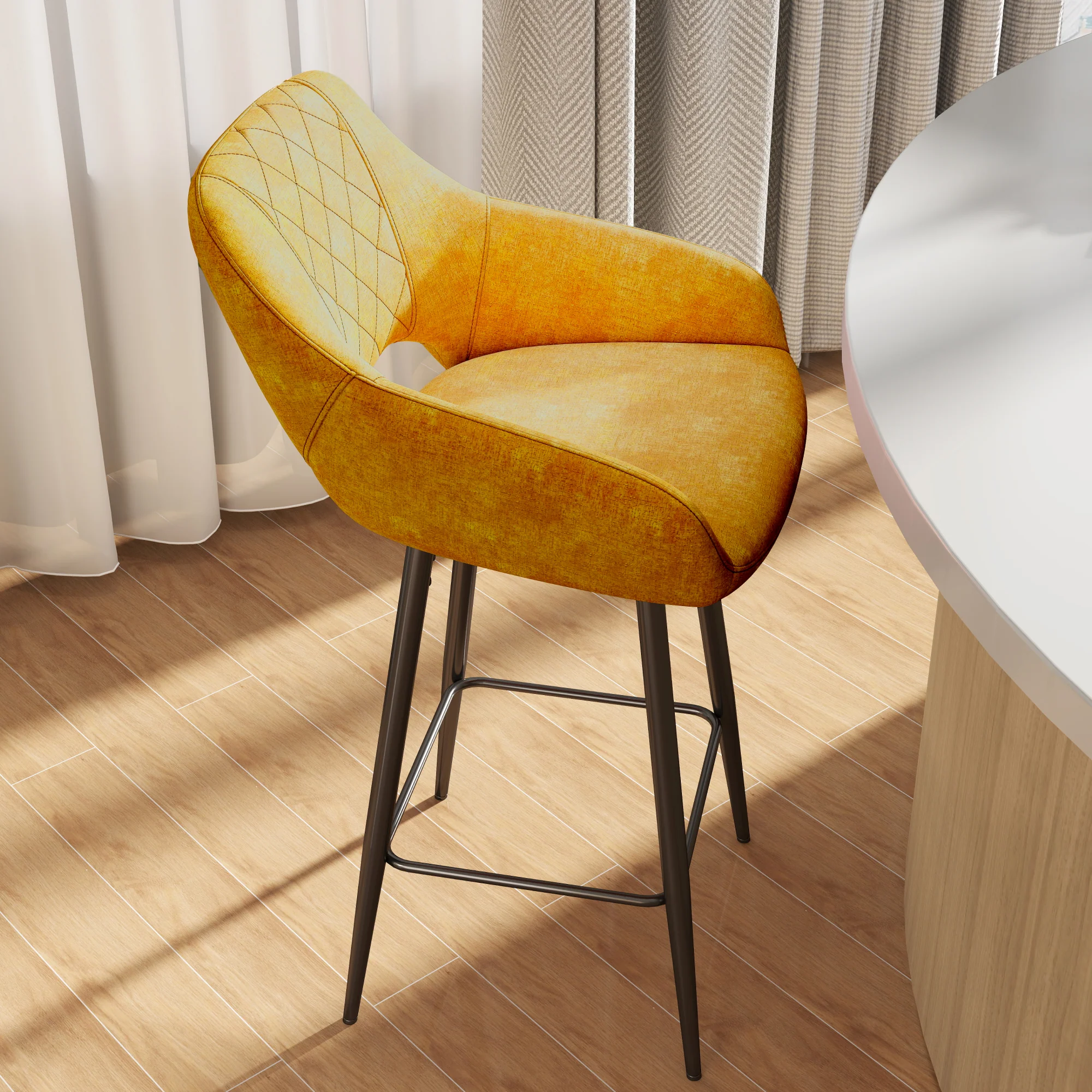 Aura Velvet Bar Stools Set of 2, Velvet-feel Fabric Counter Height Chairs with Steel Legs, Brown - Image 16