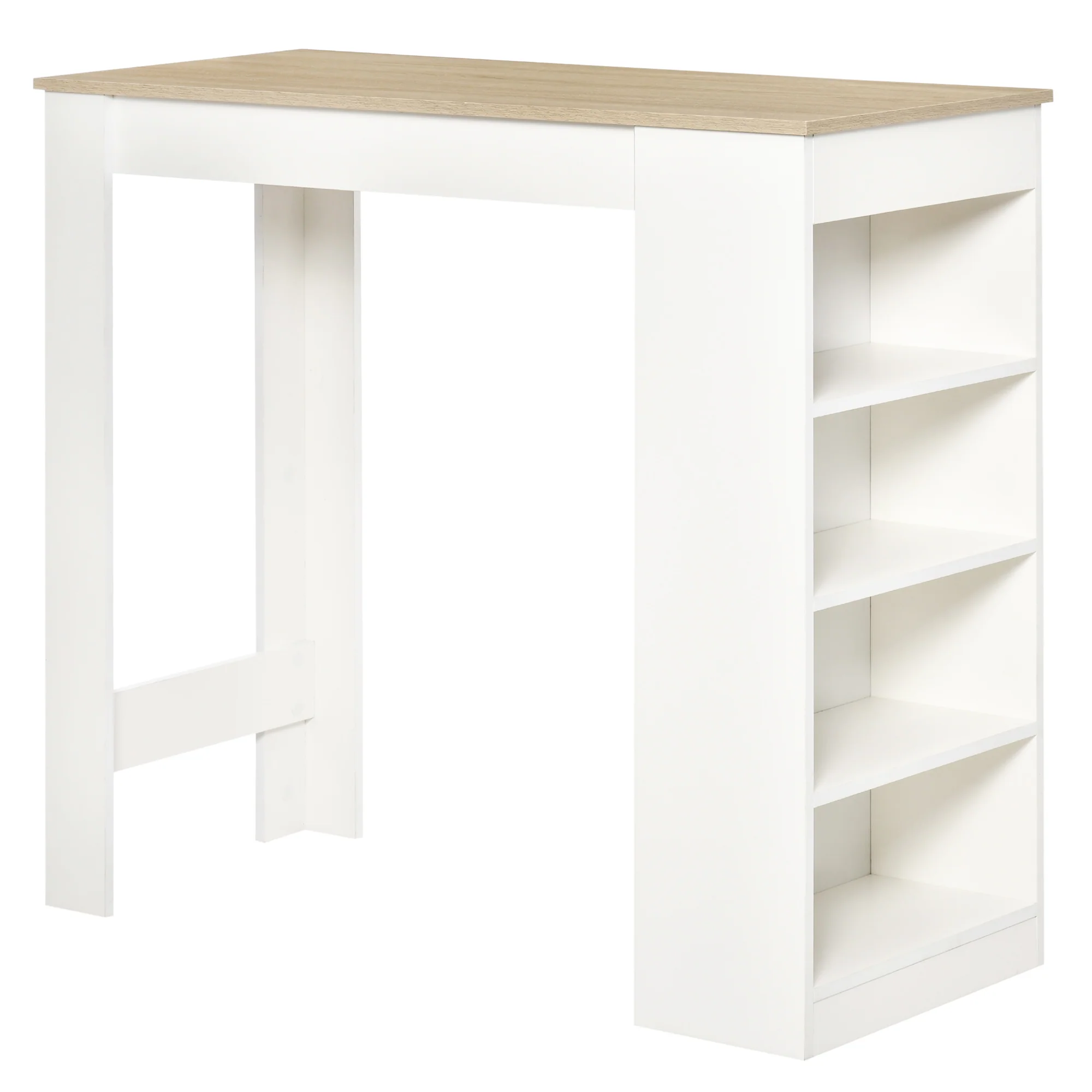 High Top Pub Table with 4 Storage Shelves for Home Bar Kitchen, Natural - Image 2