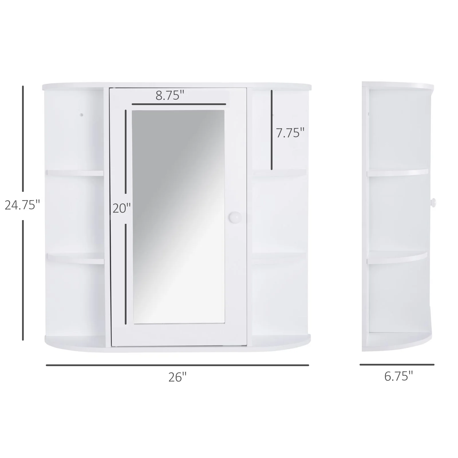 Bathroom Medicine Cabinet, Wall Mounted Cabinet with Mirrored Door & Open Shelves, White - Image 5