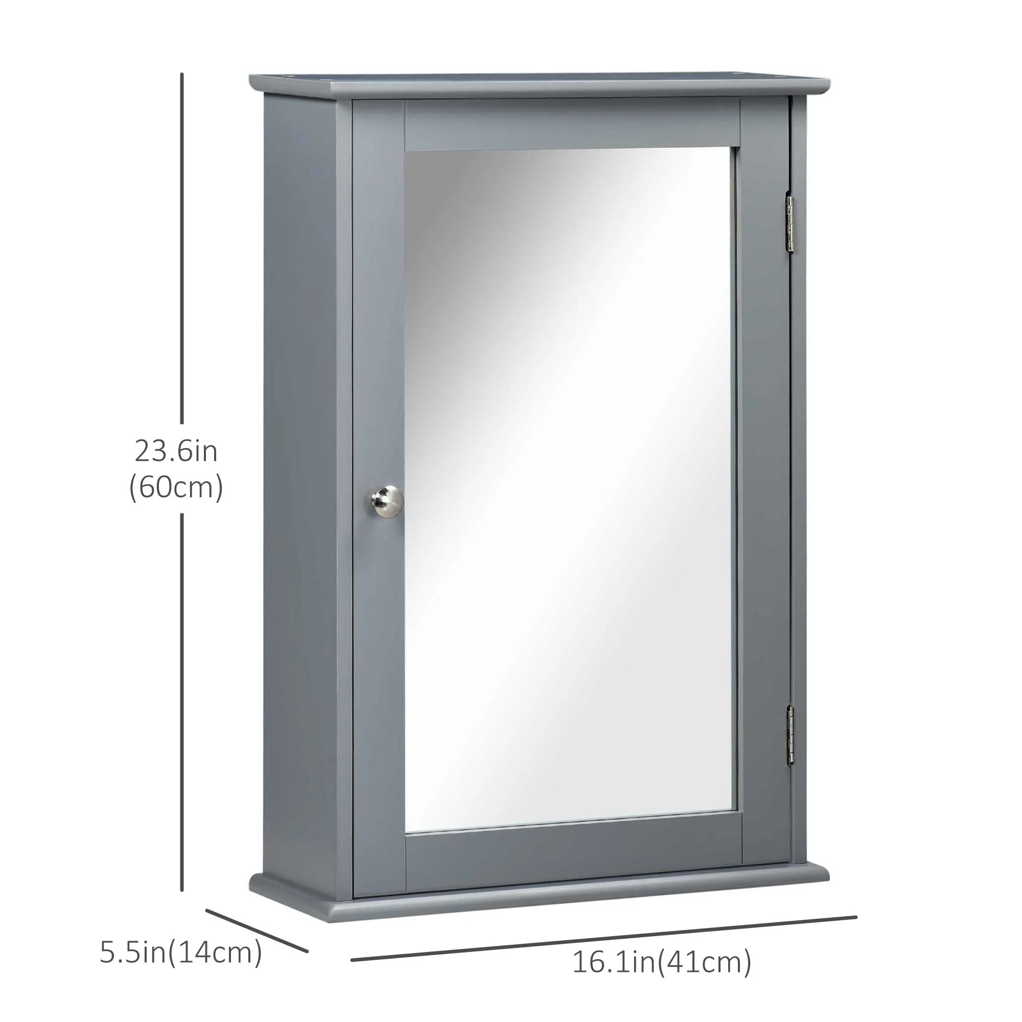 Wall Mounted Bathroom Medicine Cabinet, Storage Cupboard with Mirrored Door, Grey - Image 5
